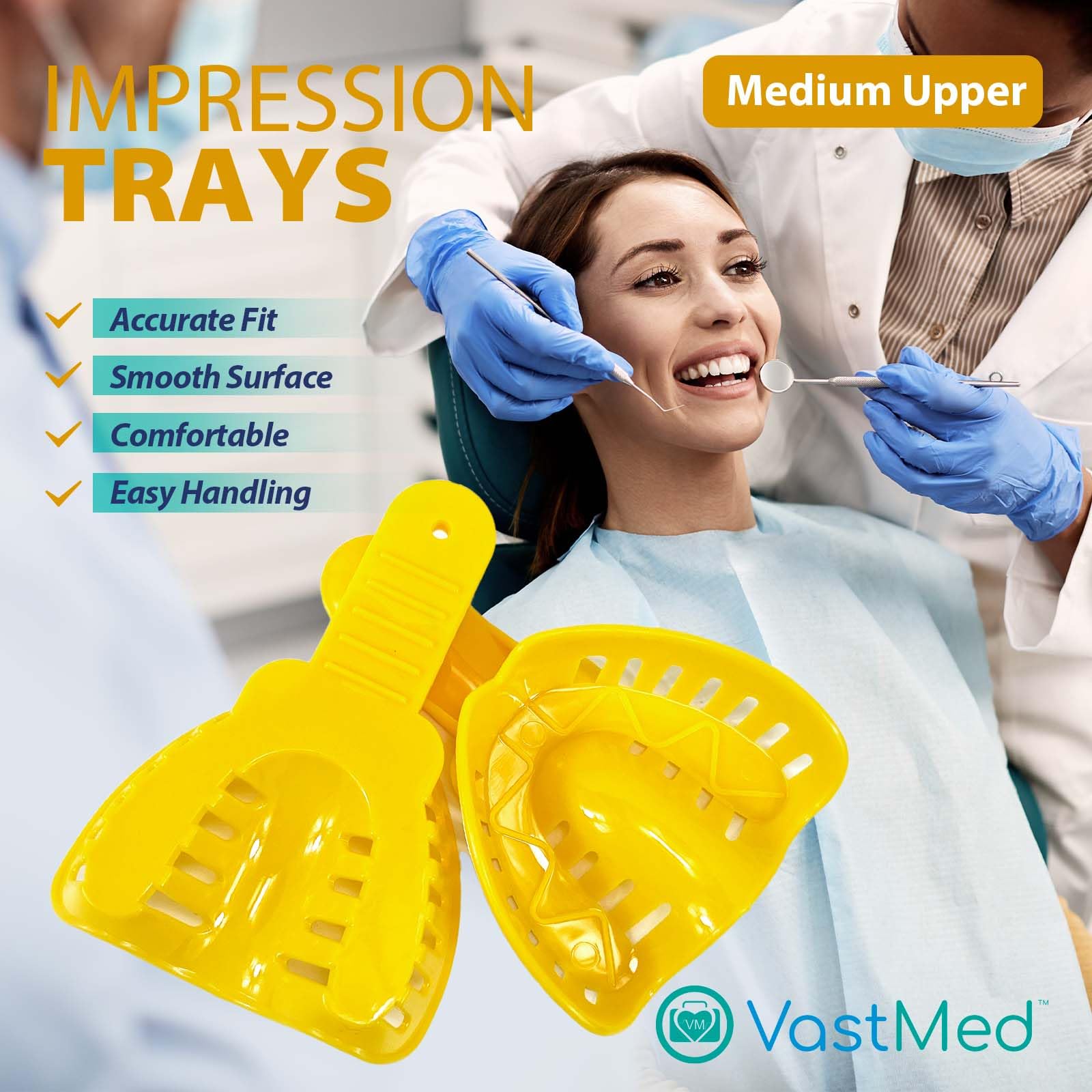 12 PCs Dental Grade Disposable Perforated Dental #3 Medium Upper Impression Trays by VASTMED | Plastic Materials Teeth Holder Dental Central Supply for Oral Tools