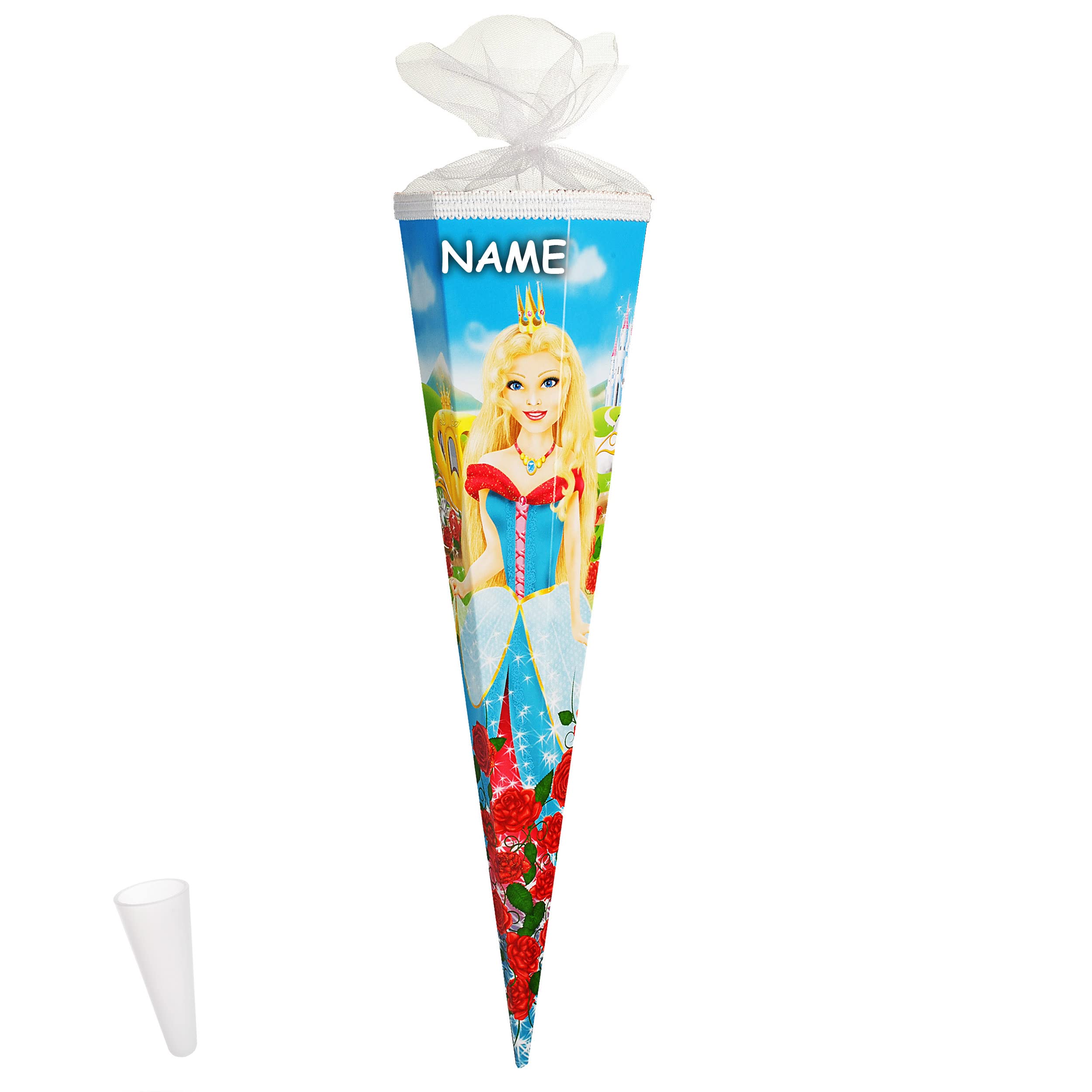 Schultüte „Märchenprinzessin“ – Rund, 35 Cm Lang, Glanzlackiert Mit Krepppapier-Verschluss