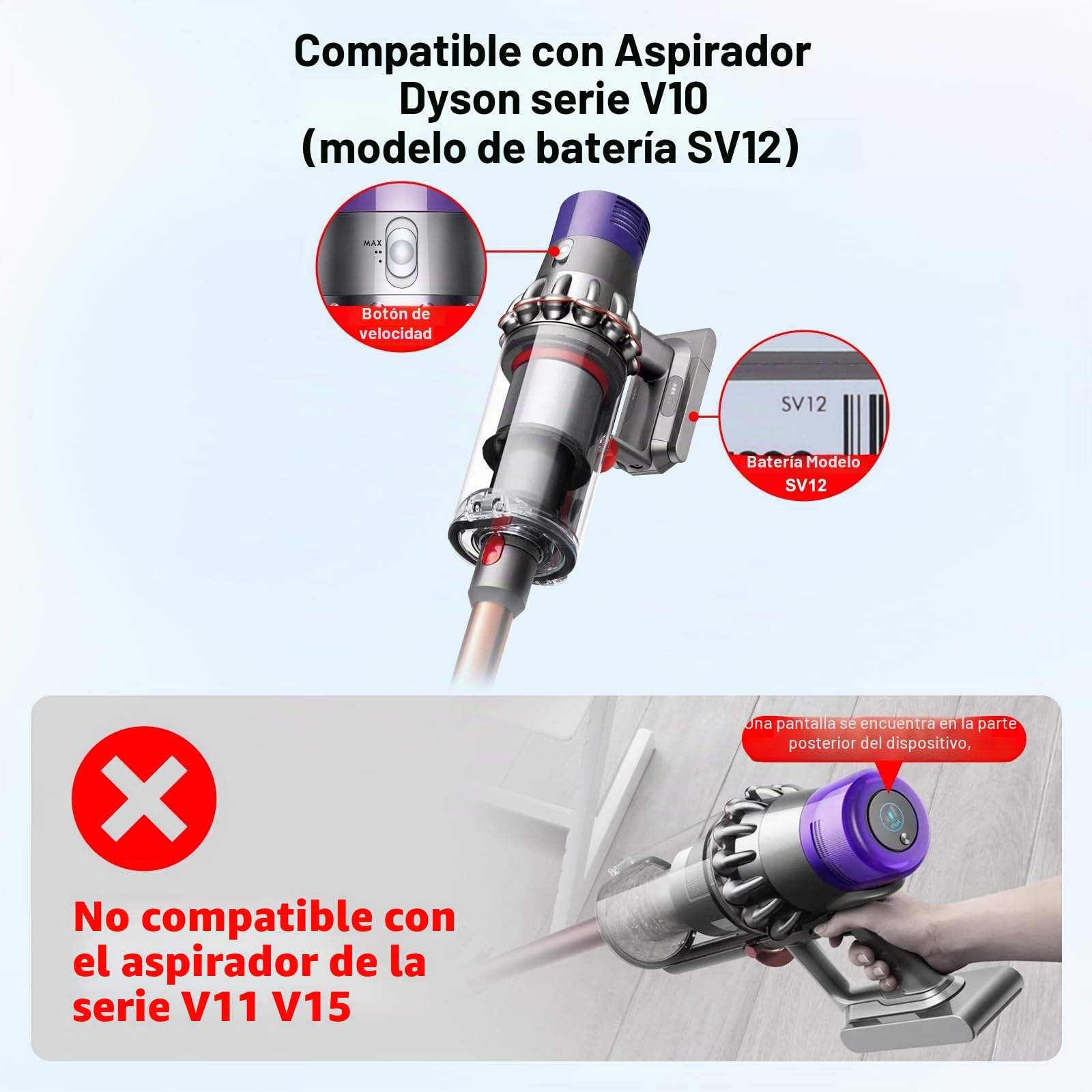 V10 Cuerpo principal compatible con Dyson V10 SV12, cuerpo principal de reemplazo para V10 Animal, Absolute, Mango del motor con V10 SV12 Conjunto del gatillo No.969875-02