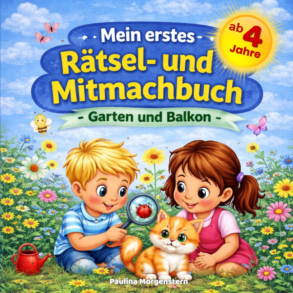 Mein erstes Rätsel- und Mitmachbuch: Garten und Balkon: Sachen suchen, erstes Lesen und Ausmalen ab 4 Jahren – Beschäftigungsbuch für Kinder mit Tieren, Blumen und Jahreszeiten