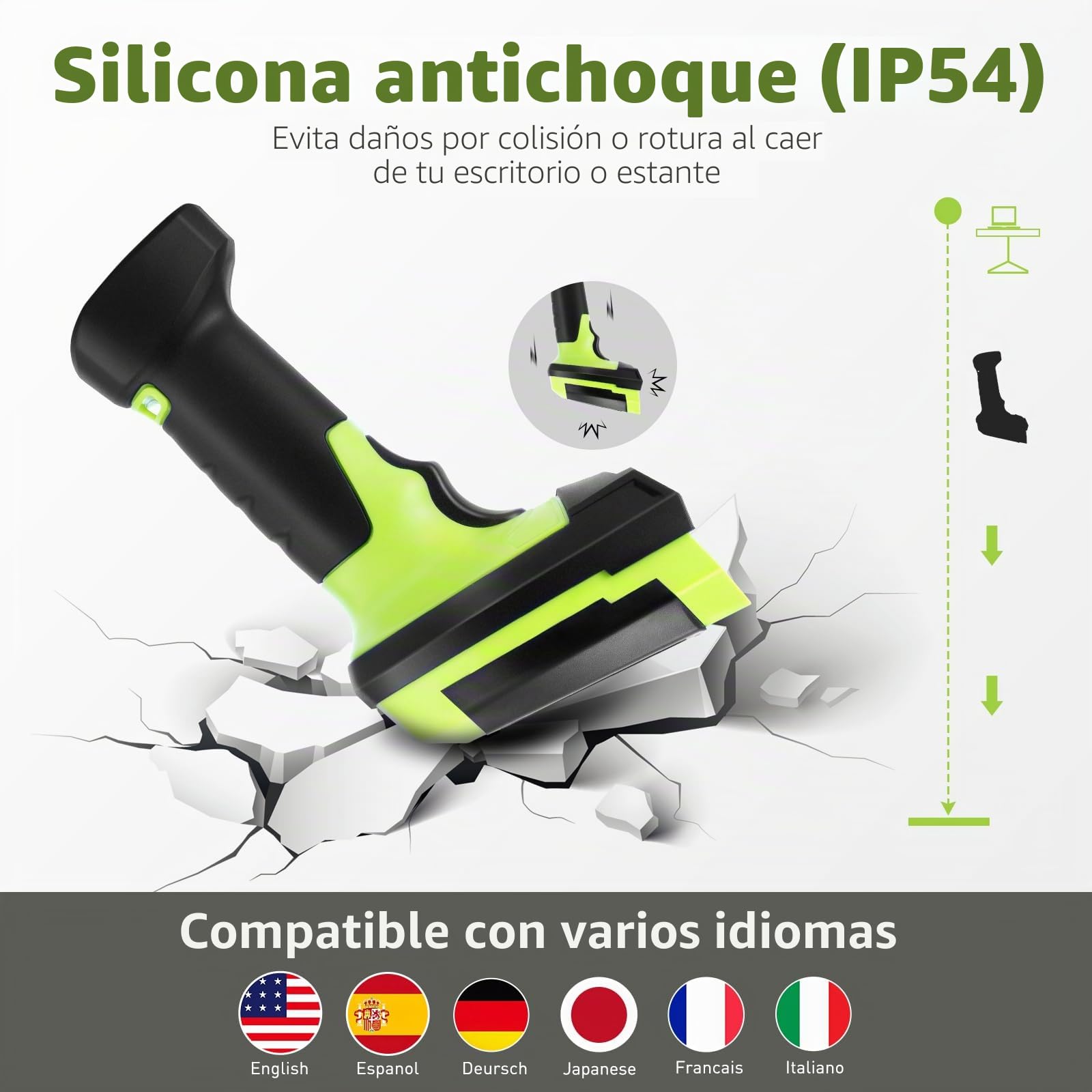 Escáner de códigos de barras inalámbrico, 1D CCD automático con pantalla de visualización, lector de códigos de barras portátil recargable con receptor de 2,4 G, conector y juego con cable USB