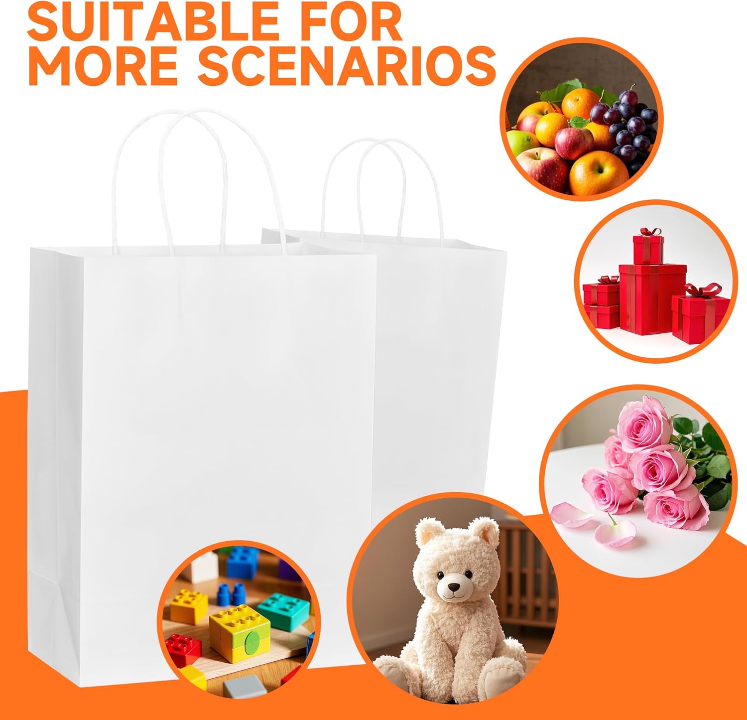 METAPRINT 50 Pack Small Gift Bags 5.8x3.2x8.25 Inch White Paper Bags with Handles Bulk, Kraft Paper Bags for Party favor, Retail, Grocery Sacks - Image 7