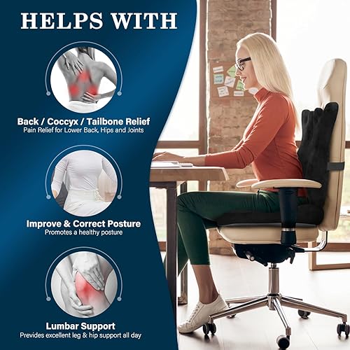 Miniatura 6 de Eyamummo - Combo de cojín de asiento y respaldo para silla de oficina, cojines ergonómicos de espuma viscoelástica pura y almohada ortopédica de