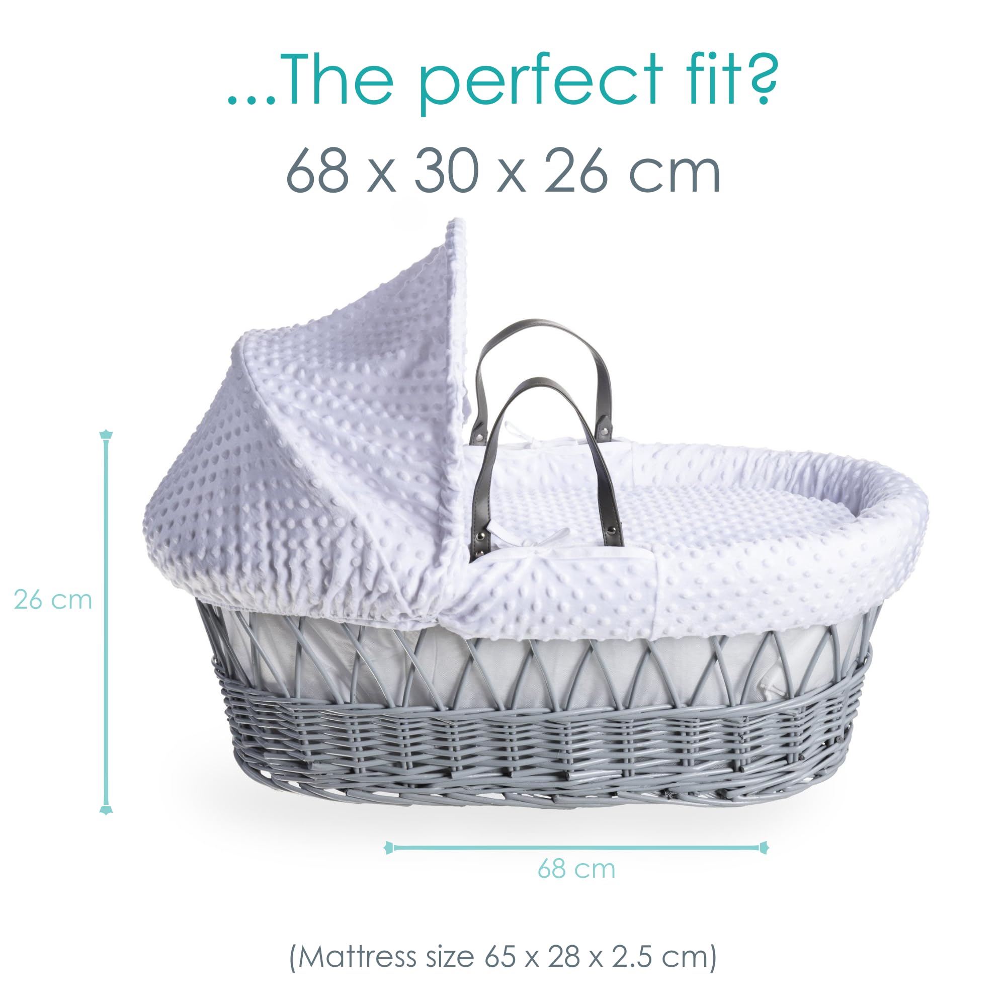 Clair de Lune Dimple - Culla in vimini grigio con supporto a dondolo grigio deluxe, 68 x 30 cm, colore: bianco