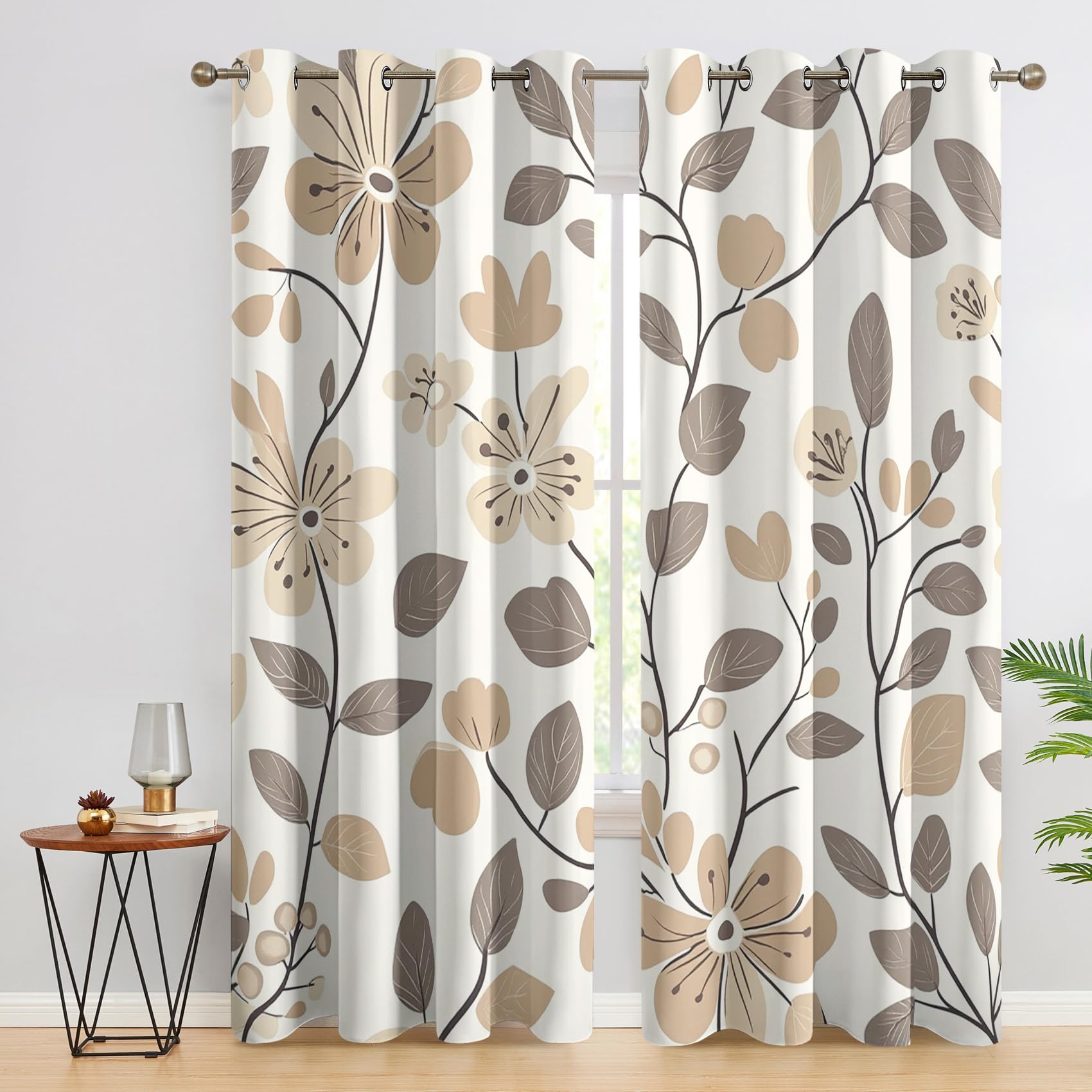 Leaf Curtains Blackout for Home Decor, Thermal Curtains Vintage Floral Leaves Pattern, Living Room & Bedroom Eyelet Drapes 54 Inch Drop, 46x54, 2 Panels A&1337 — image 1