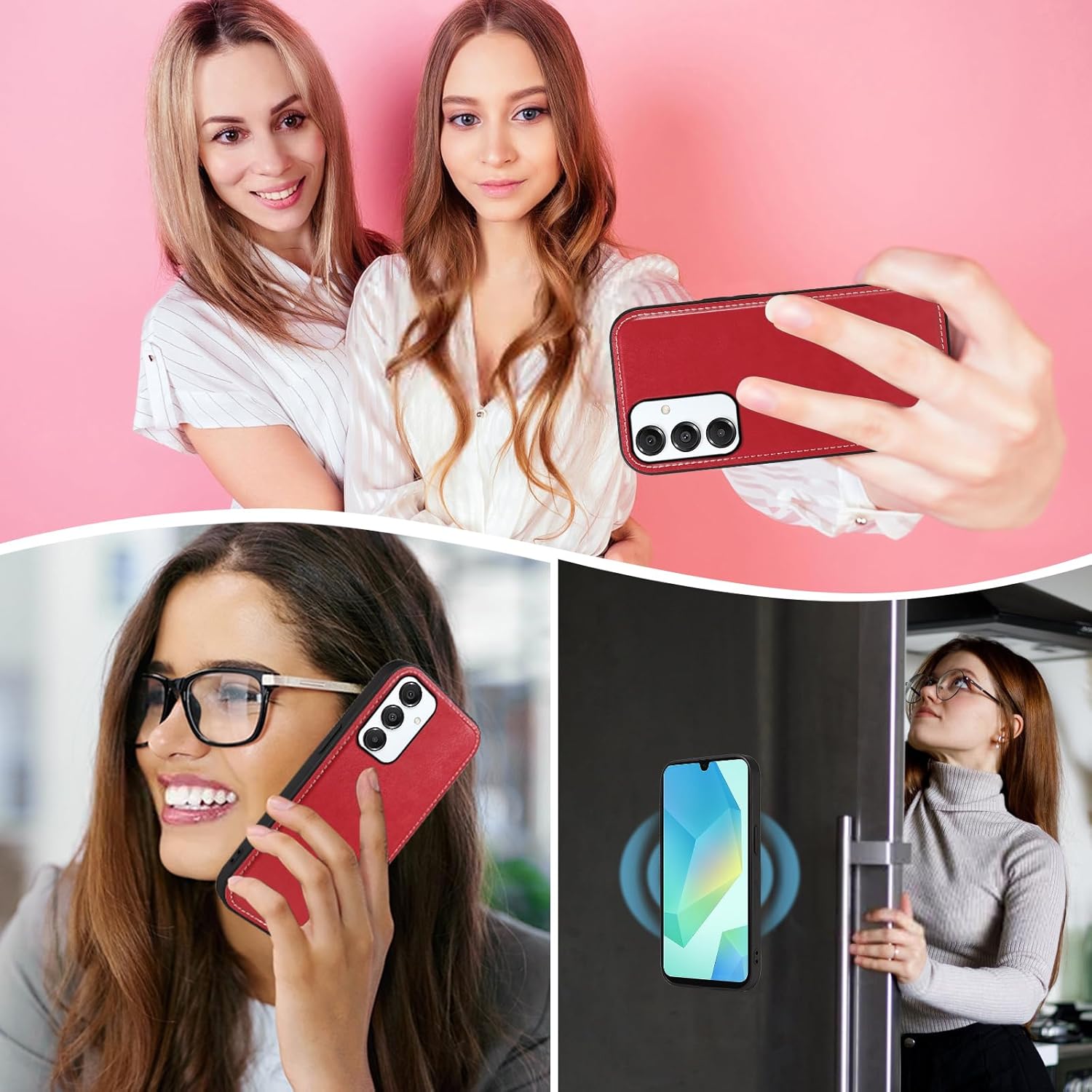 Asuwish Phone Case for Samsung Galaxy A16 5G/4G Zipper Wallet Detachable Cell Cover with Tempered Glass Screen Protector Wrist Strap Mandala Flower Credit Card Holder A 16 16A SM-A166U Women Men Red