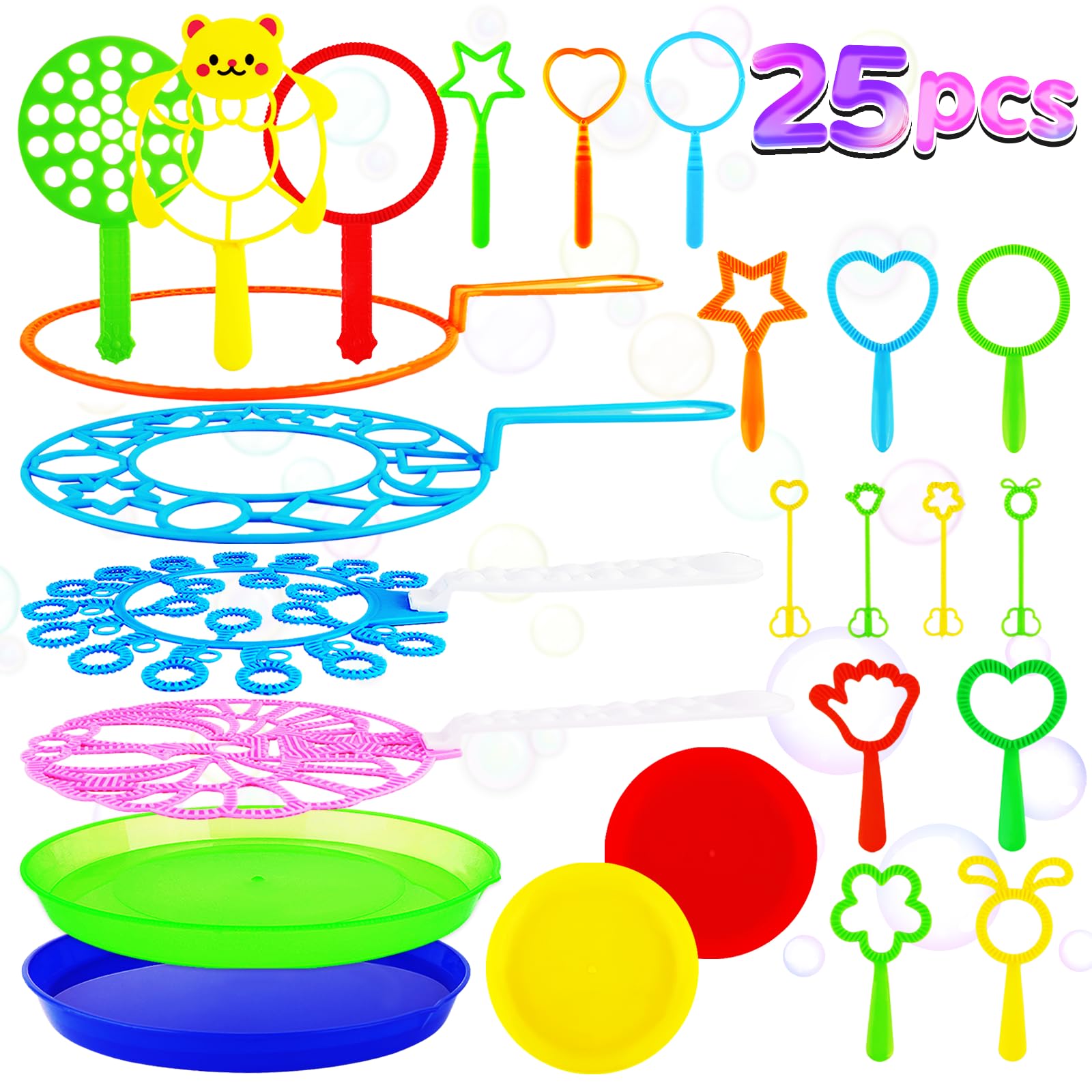 Big Bubble Wands Set for Kids 25 Pcs Giant Bubble Wands Bulk for Kids, Large Bubble Making Wands Toy Set for Indoor and Outdoor, Giant Bubble Maker for Summer, Birthday, Partys, Wedding, Games