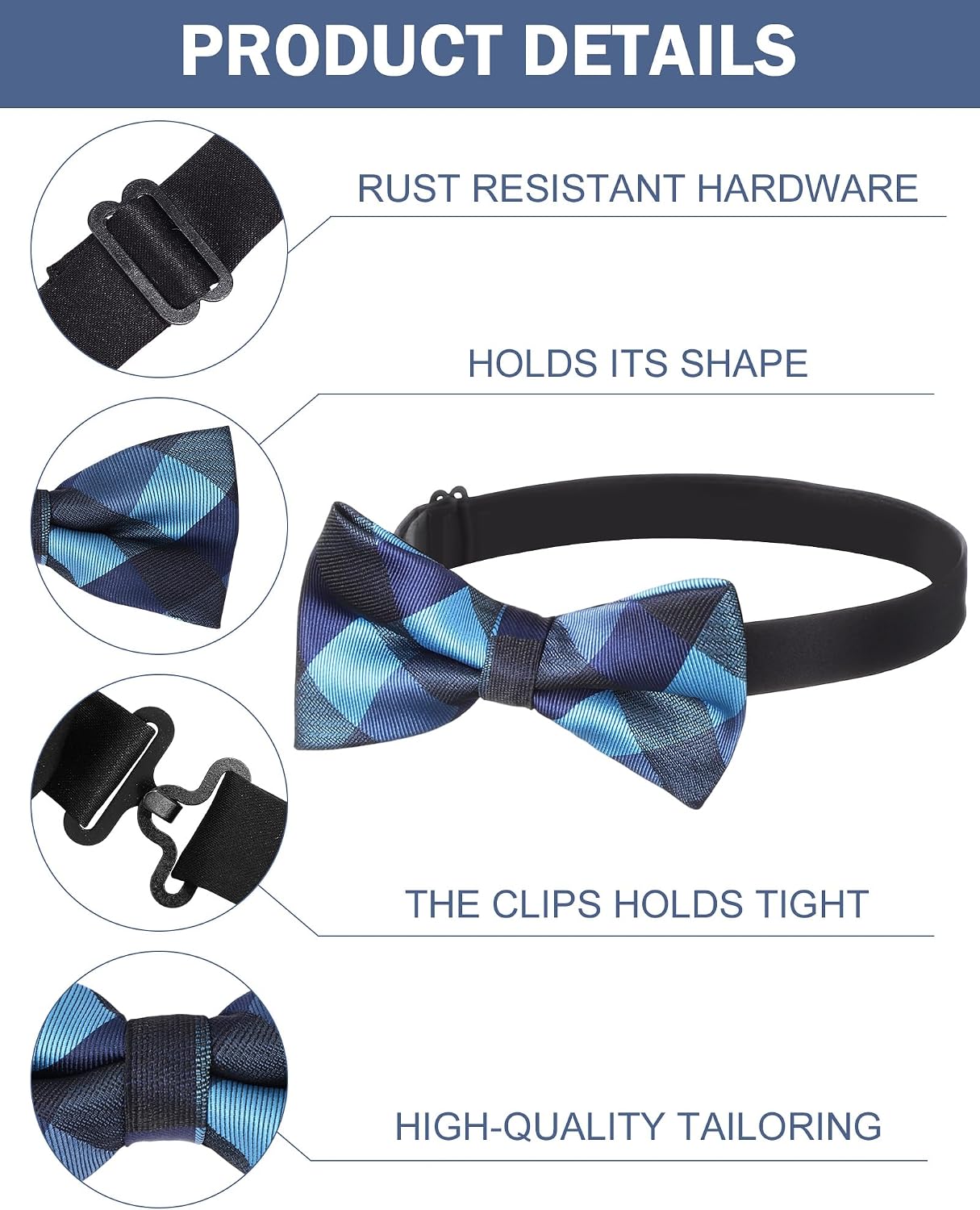 Chicingyou 12 Bowties for Men Bow Ties and Pocket Square Set and Cuff Link Self Pre Tied Clip on Bow for Wedding Formal Party