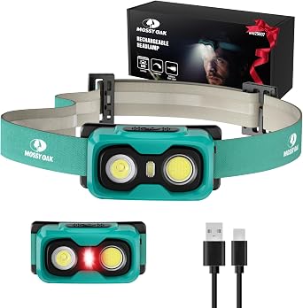 Mossy Oak 600 Lumens Rechargeable Headlamp, with White Red Light Mode
