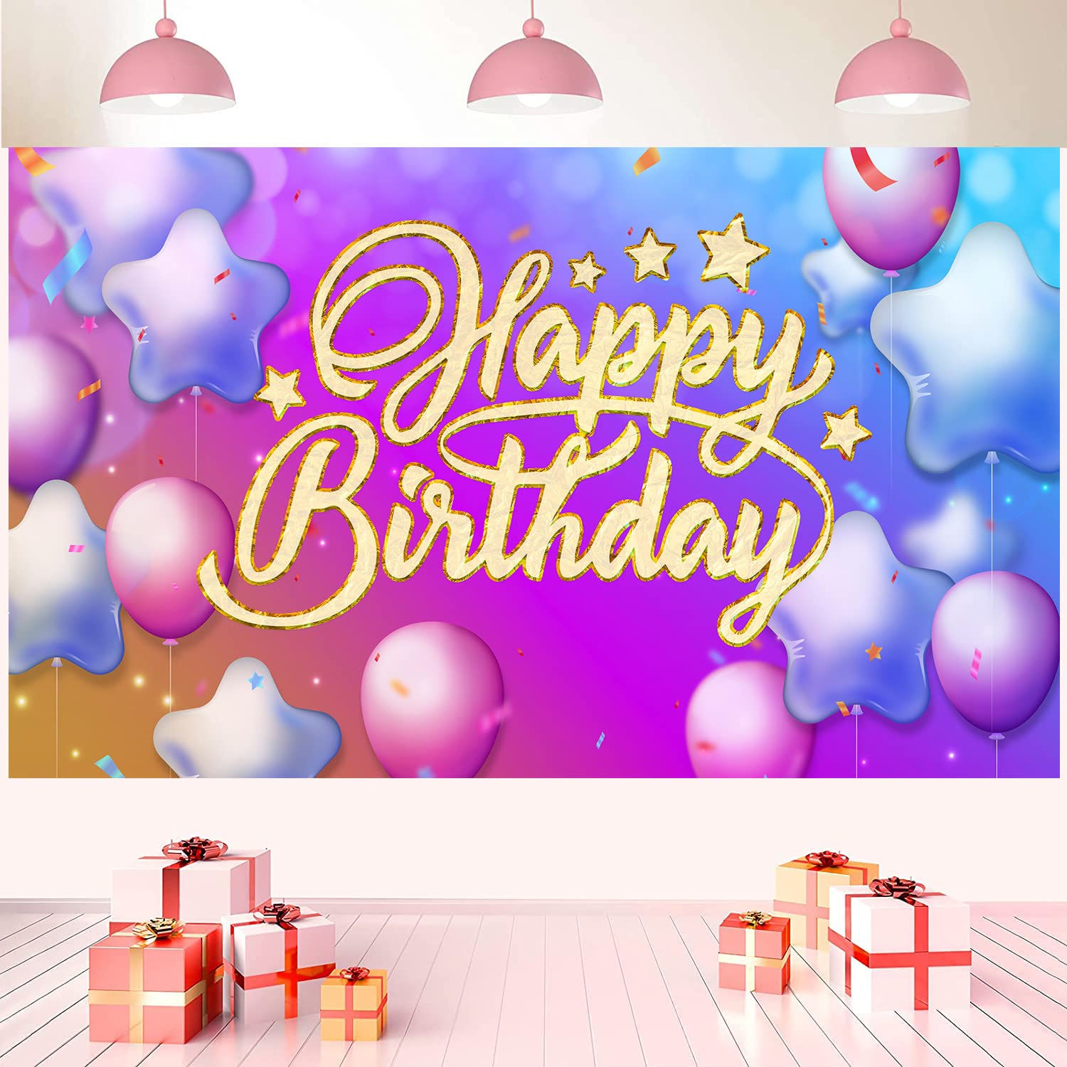 Happy Birthday Backdrop Banner for Kids, 70.8" x 43.3" Extra Large Birthday Backdrop Party Decorations, Birthday Party Supplies Colorful Birthday Photography Background for Boys Girls