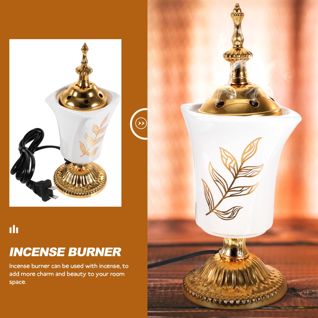 Electric Incense Burner - Middle Eastern Style Ceramic and Iron Censer for Yoga Spa and Home Decor (Us Plug) - Safe High-Temperature Aromatherapy