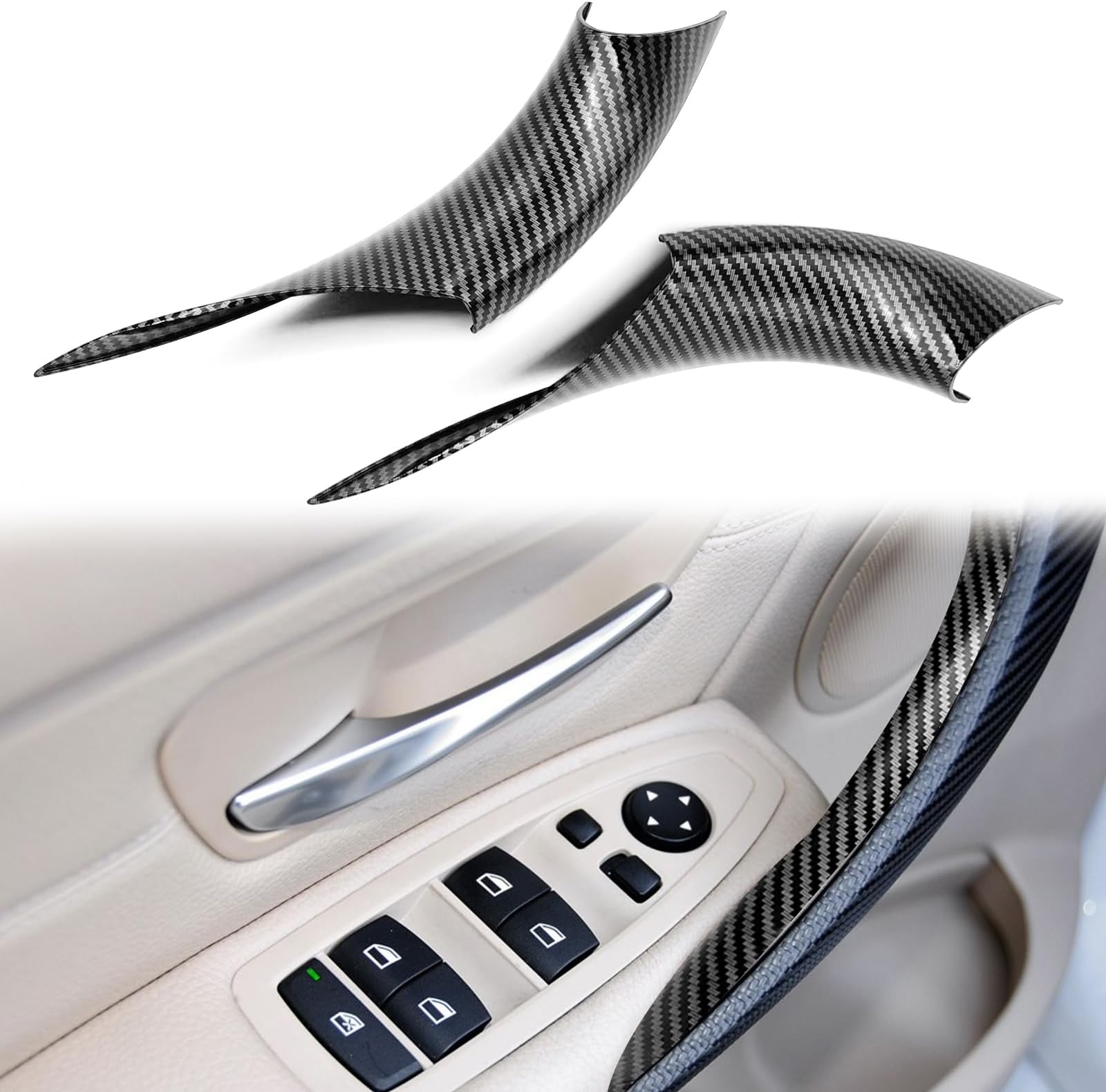 2PCS Door Handle Covers Left Front and Right Front Compatible with BMW 320, 328, 330, 335, M3 2012-2018 & BMW 428, 435, M4 2014-2017(Carbon Fiber Black)