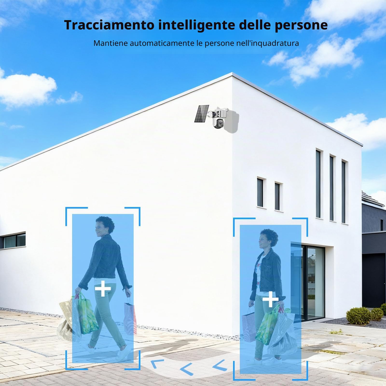 4K Telecamera Wi-Fi Esterno Senza Fili con Pannello Solare,Doppio Obiettivo Videocamera Sorveglianza WiFi,Rilevamento Umano PIR,Visione Notturna a Colori,Audio Bidirezionale,IP66