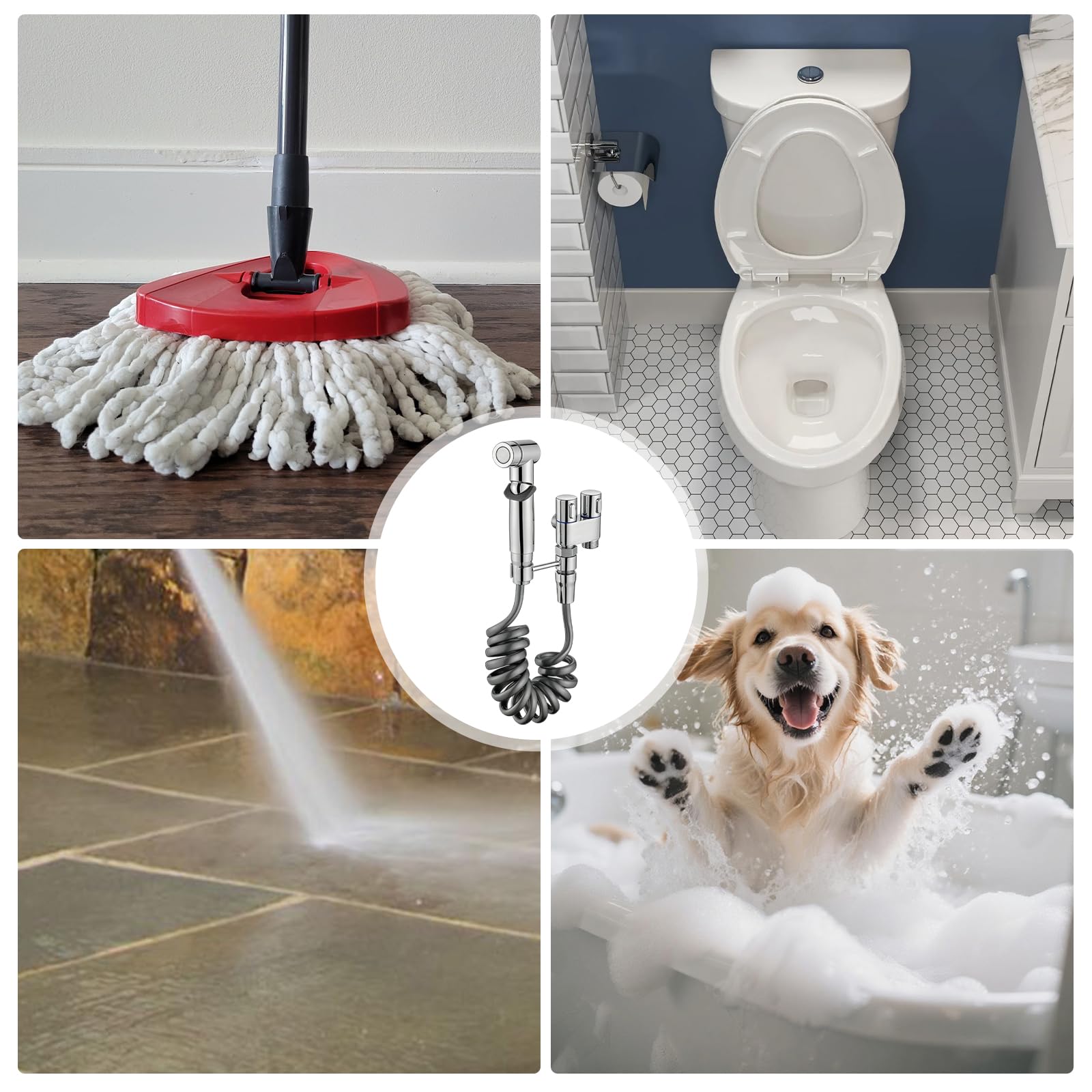 Bidet słuchawka prysznicowa, słuchawka prysznicowa do toalety, opryskiwacz ścienny ze stali nierdzewnej, z wężem sprężynowym i uchwytem ściennym do toalety, łazienki, kuchni (srebrny)