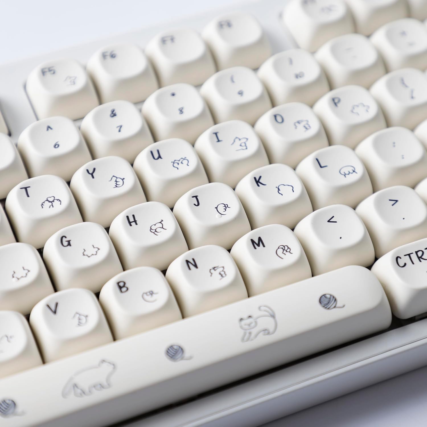 YMDK Milk Ball Cat MOA Profile Keycap 125 Key Cute PBT Dye Sublimation Top Print Custom Keycaps for 61/68/84/87/98/104/108 MX Mechanical Keyboard (Milk Ball Cat 124)
