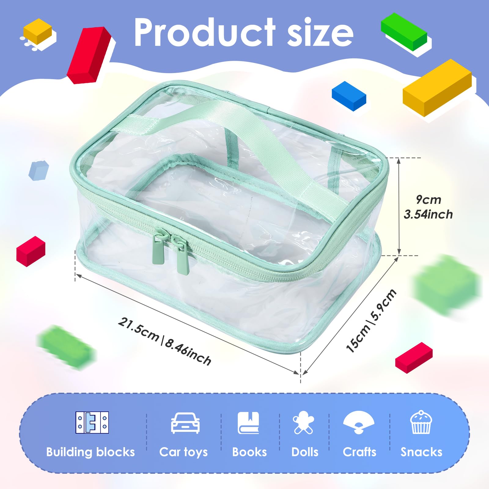 Nitial Confezione Da 3 Sacchetti Porta Giocattoli In PVC Trasparente Con Manico E Cerniera - Contenitori Impermeabili Per Blocchi, Giochi Da Tavolo E Piccoli Oggetti - copertina