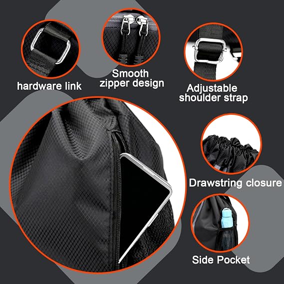 WUBAYI Football Boot Bag, Sports Kit Gym Sack Swimming PE Large Drawstring Bag Unisex With Wet And Dry Separation, Waterproof Gym Bag for Adults Men Women Travel, Sports Beach Holidays(Black)