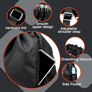 WUBAYI Football Boot Bag, Sports Kit Gym Sack Swimming PE Large Drawstring Bag Unisex With Wet And Dry Separation, Waterproof Gym Bag for Adults Men Women Travel, Sports Beach Holidays(Black)
