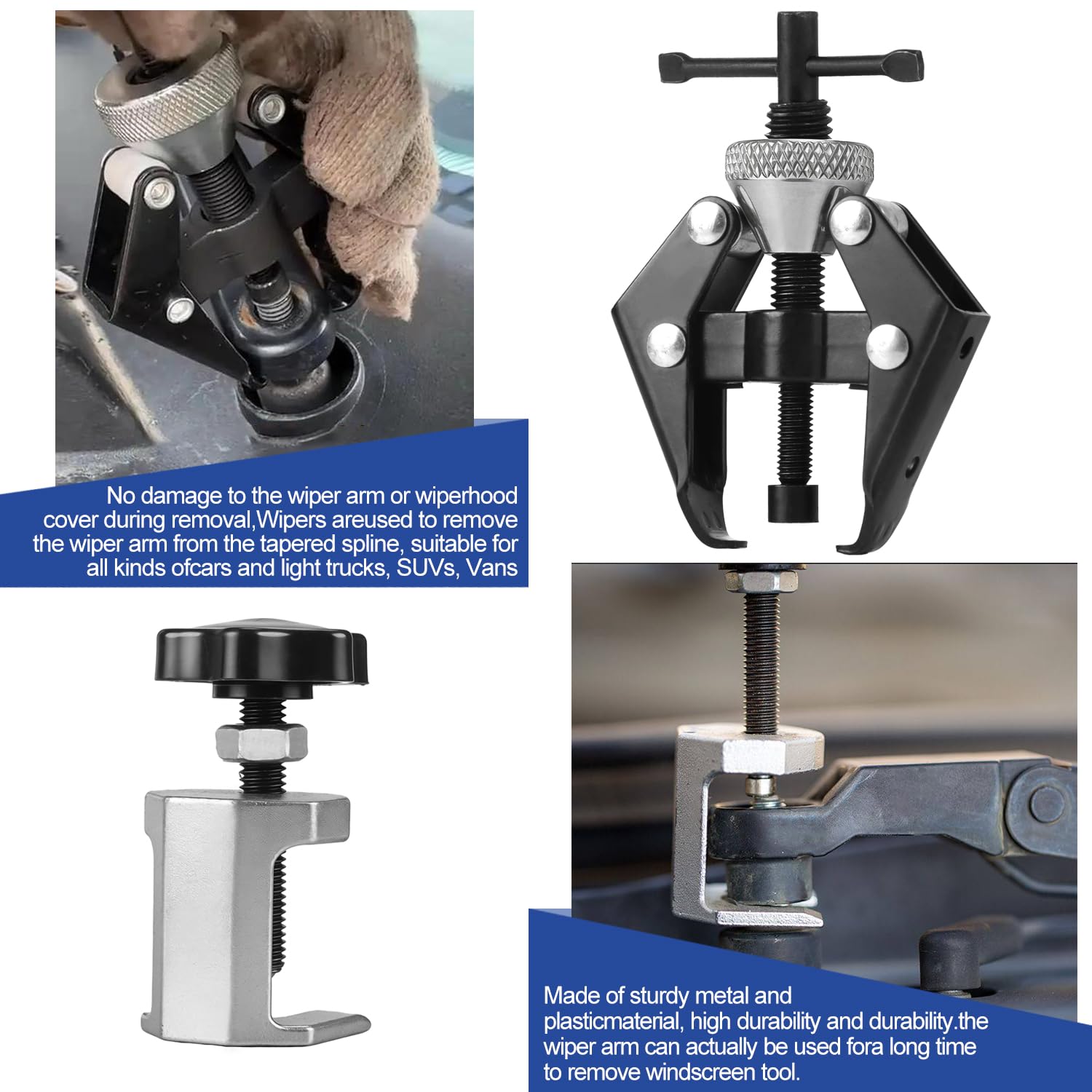 YiliYa 3 Piezas Extractores para Brazo de Limpiaparabrisas,Extractor de Terminales de Batería Extractor de Cojinetes Herramienta de Extracción de Brazo