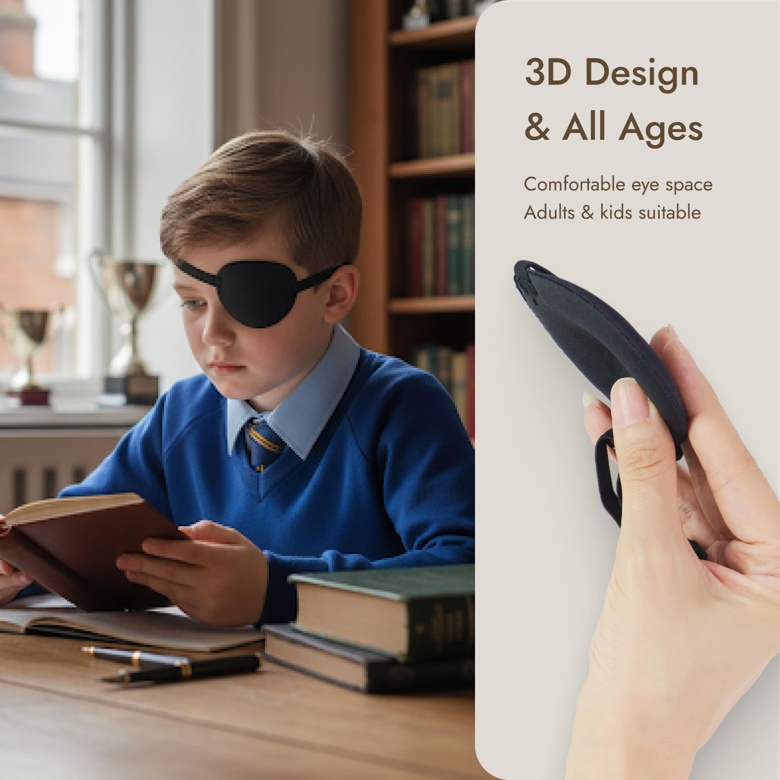 6 pezzi Copriocchio per Adulti e Bambini, 3D Regolabile con Fascia Elastica, Materiale Morbido Traspirante, Riutilizzabile per Occhio Sinistro o Destro, Ideale Costume Pirata, Ambliopia, Cosplay