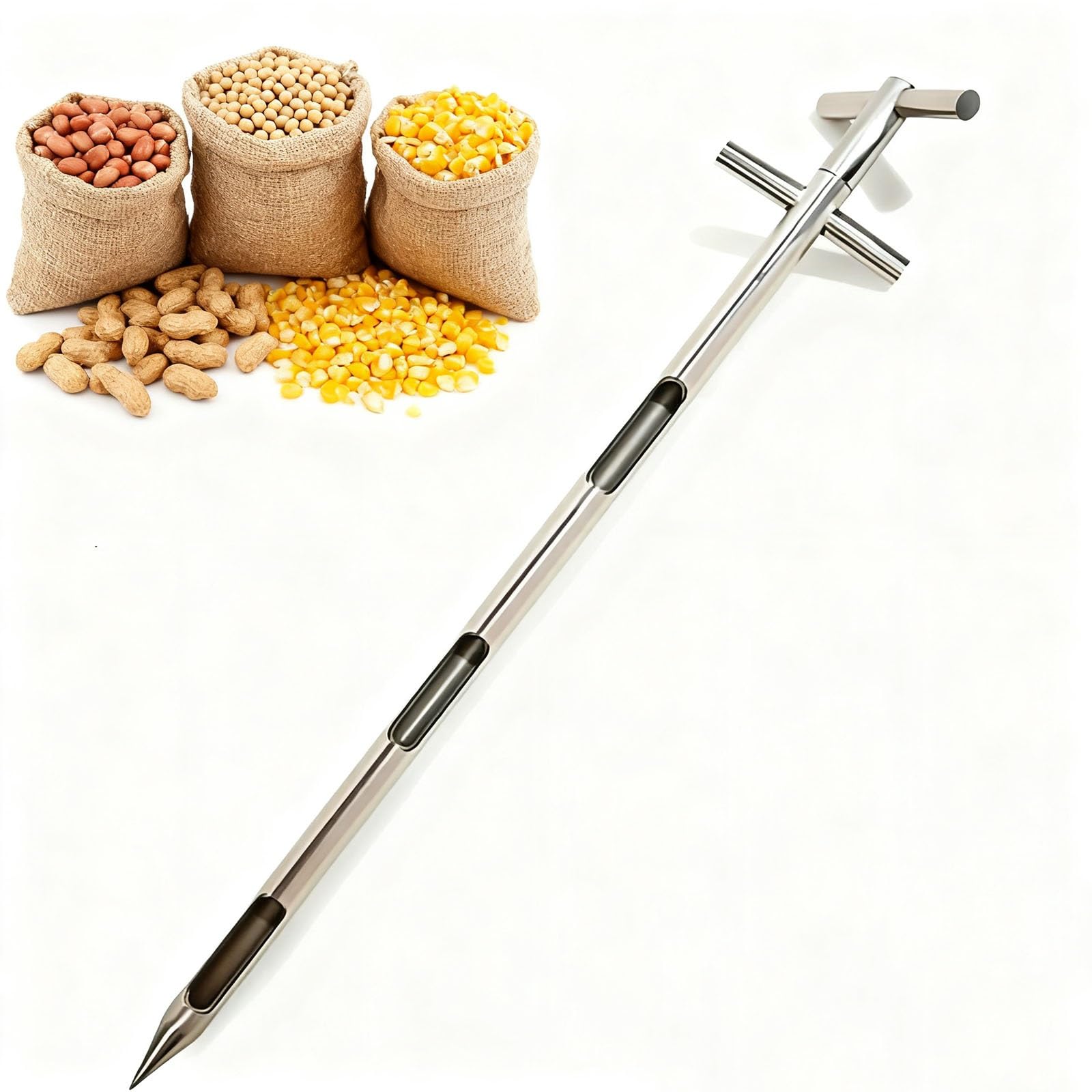 Probenehmer Getreide Edelstahl, 32 mm/38 mm Durchmesser, Pulver-Probenehmer, Doppelschichtiges Rotierendes Probenahmerohr, Feste Probenahmesonde für Reis,Mais,Weizen(150cm/59in)