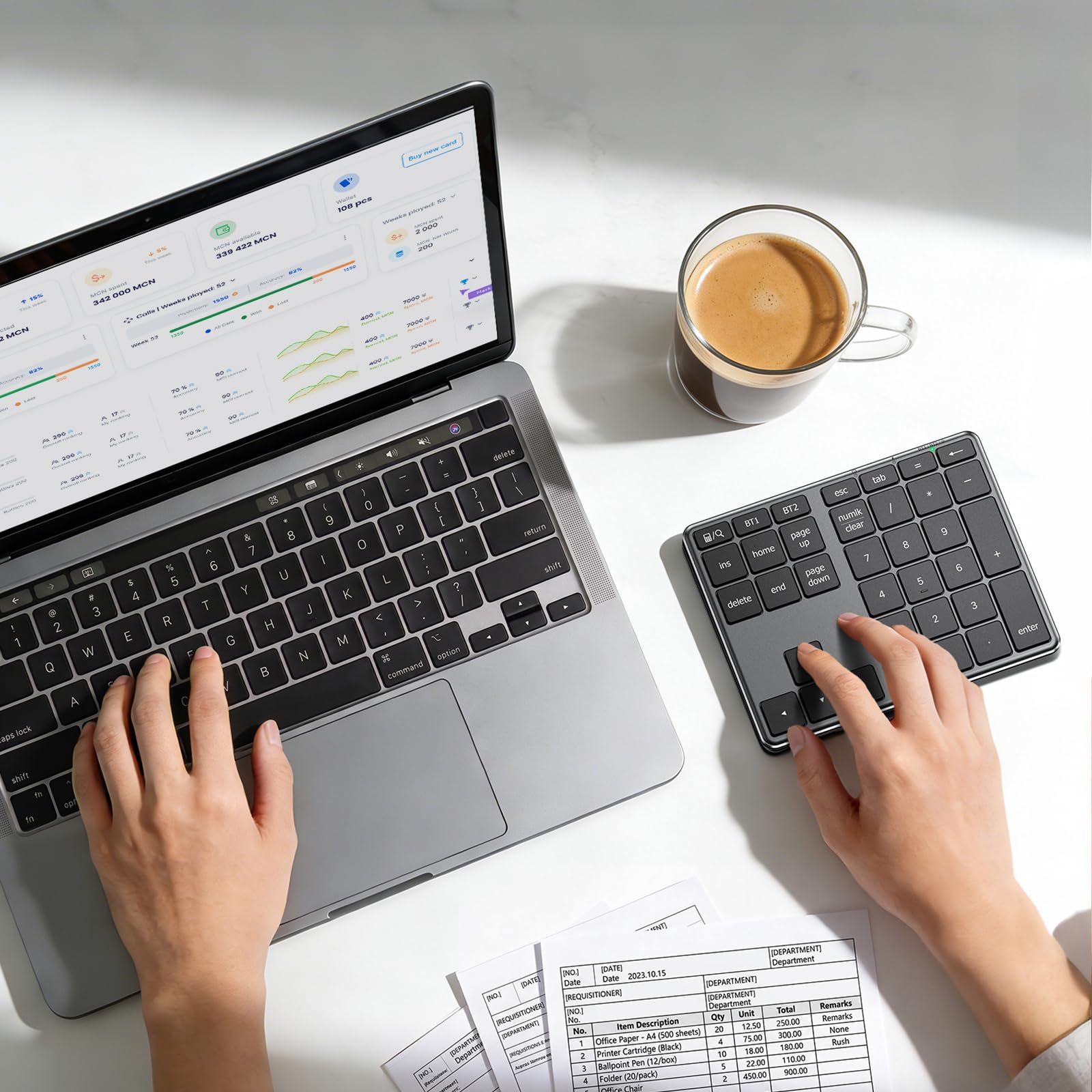 iClever Teclado Numérico Inalámbrico, Teclado Numérico Bluetooth 5.1 Multi-Dispositivo con Carga USB-C, Compatible con Mac/PC/Móvil