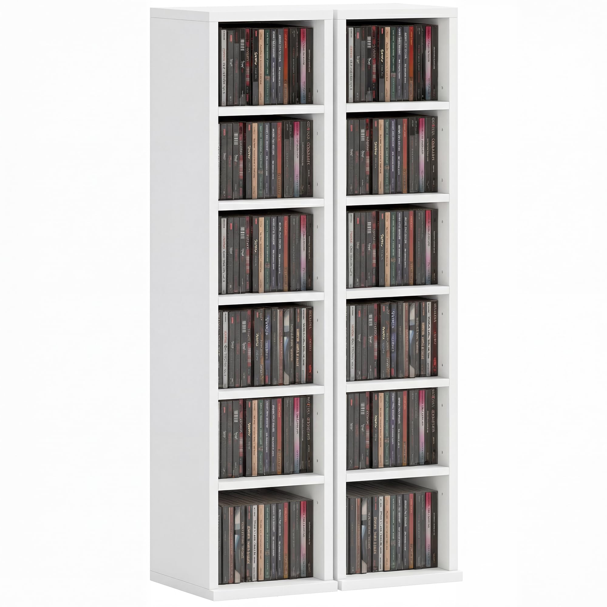 HOMCOM 204 CD Storage Units Set of 2, Blu-Ray Tower Rack with Adjustable Shelves, Bookcase Storage Organiser, White