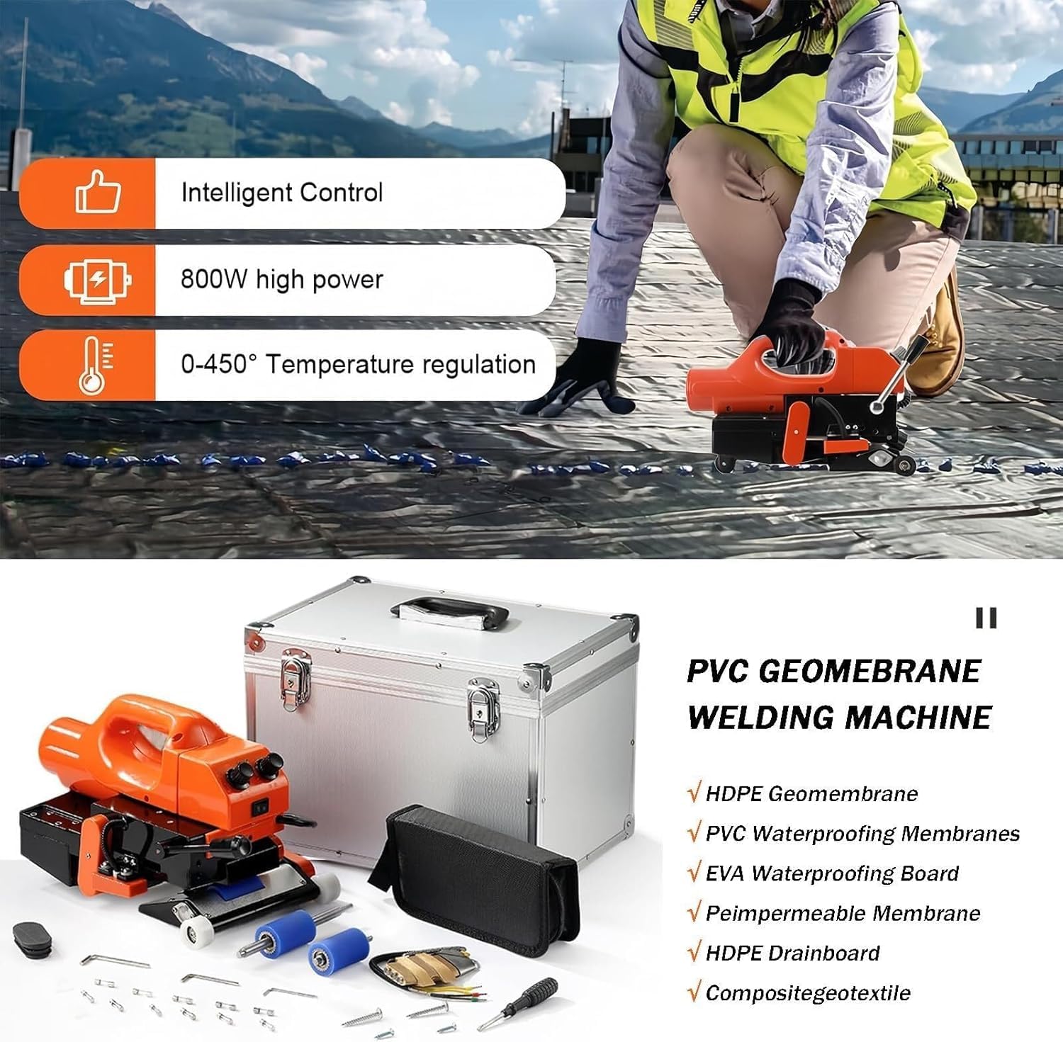 Zgrzewarka klinowa na gorąco do geomembrany, spawarka do tworzyw sztucznych 800 W, prędkość 0,5-5 m/min do uszczelniania arkuszy i folii PVC w budownictwie i transporcie