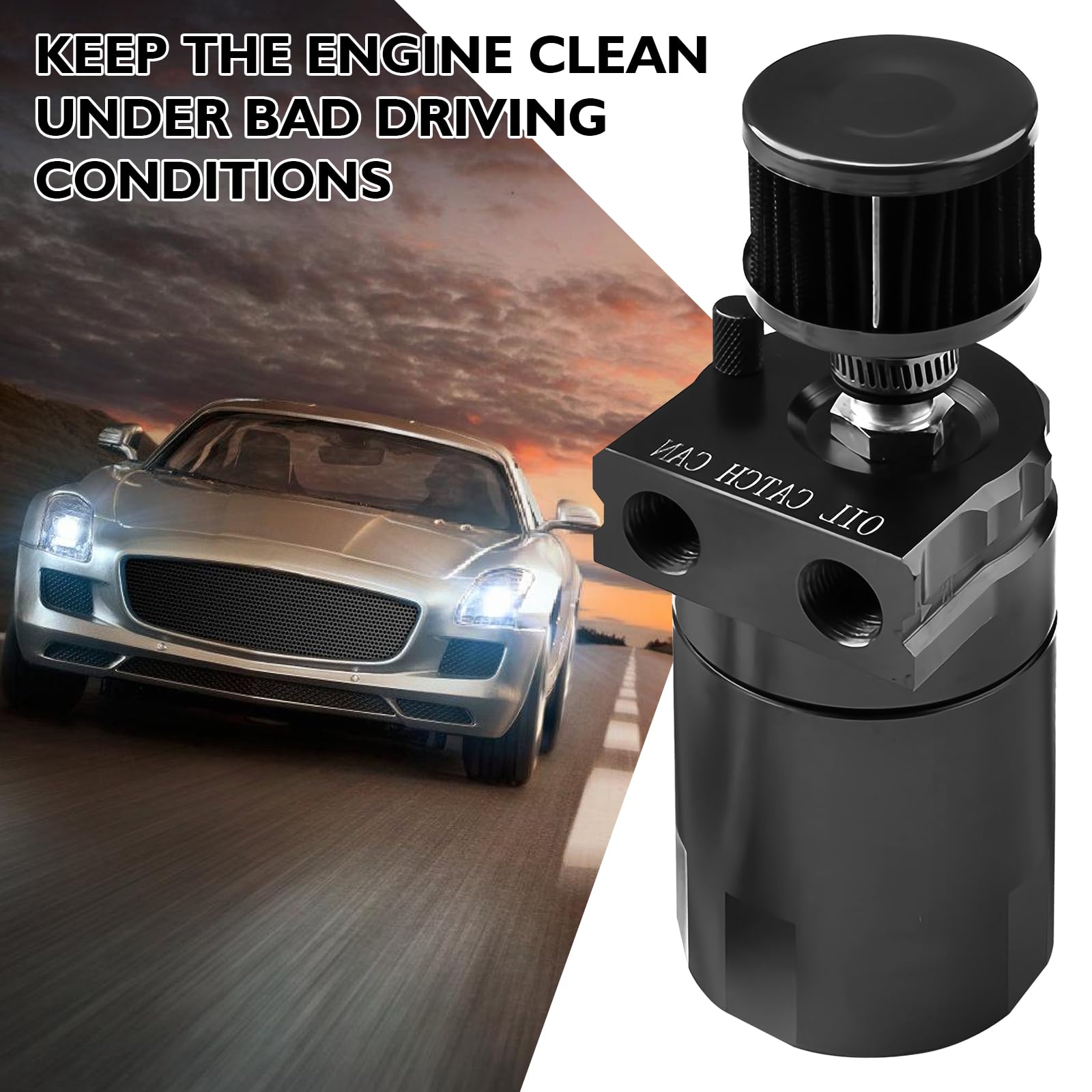 Réservoir de récupération d'huile avec filtre à air, 300 ml, collecteur d'huile en aluminium, réservoir d'huile, réservoir de voiture avec accessoires, ligne de carburant 3/8" (noir)