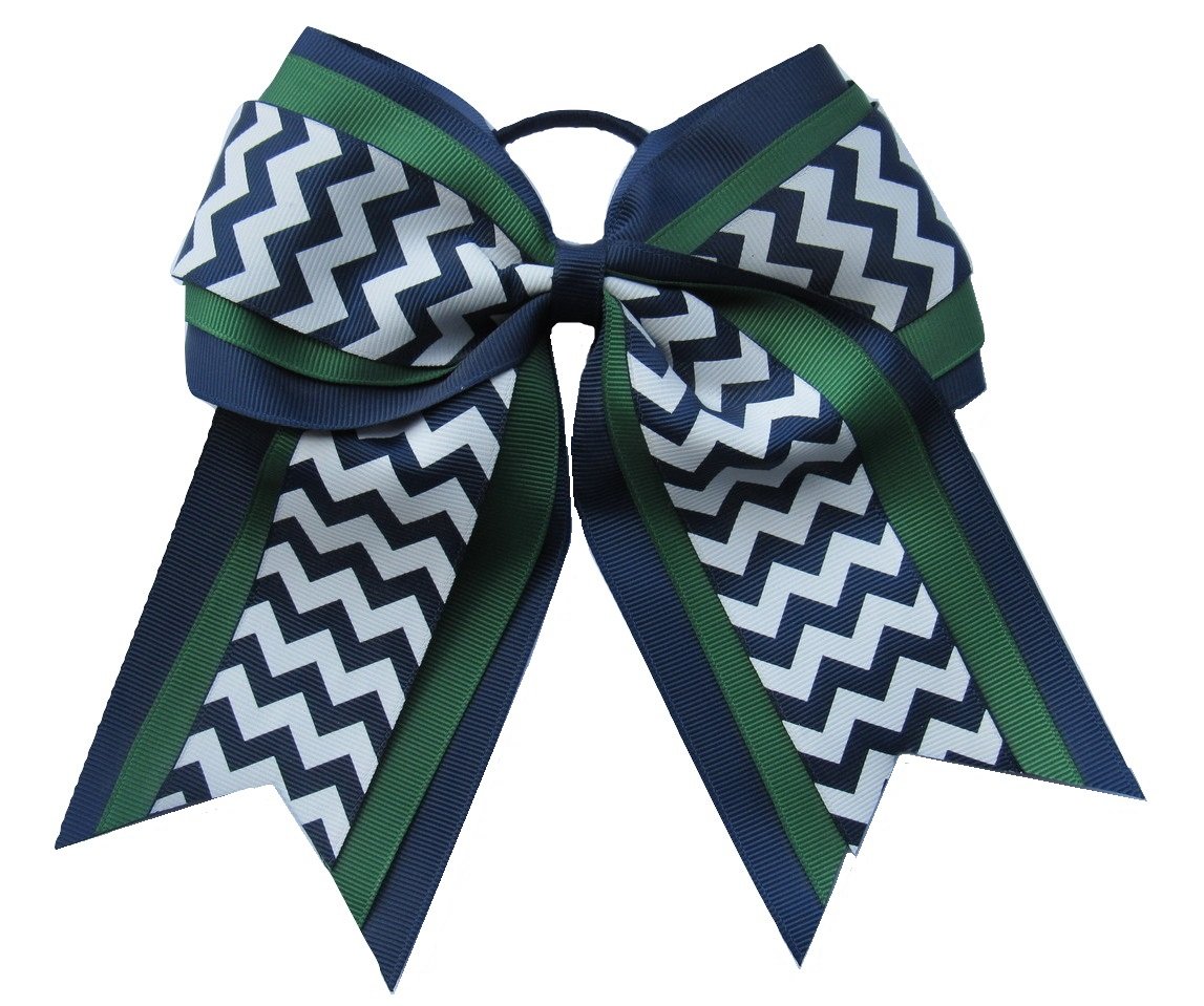 New NAVY GREEN CHEVRON Cheer Hair Bow Pony Tail 7 Inch Girls Cheerleading Practice Football Games School Uniform Hairbow Grosgrain Ribbon Competition