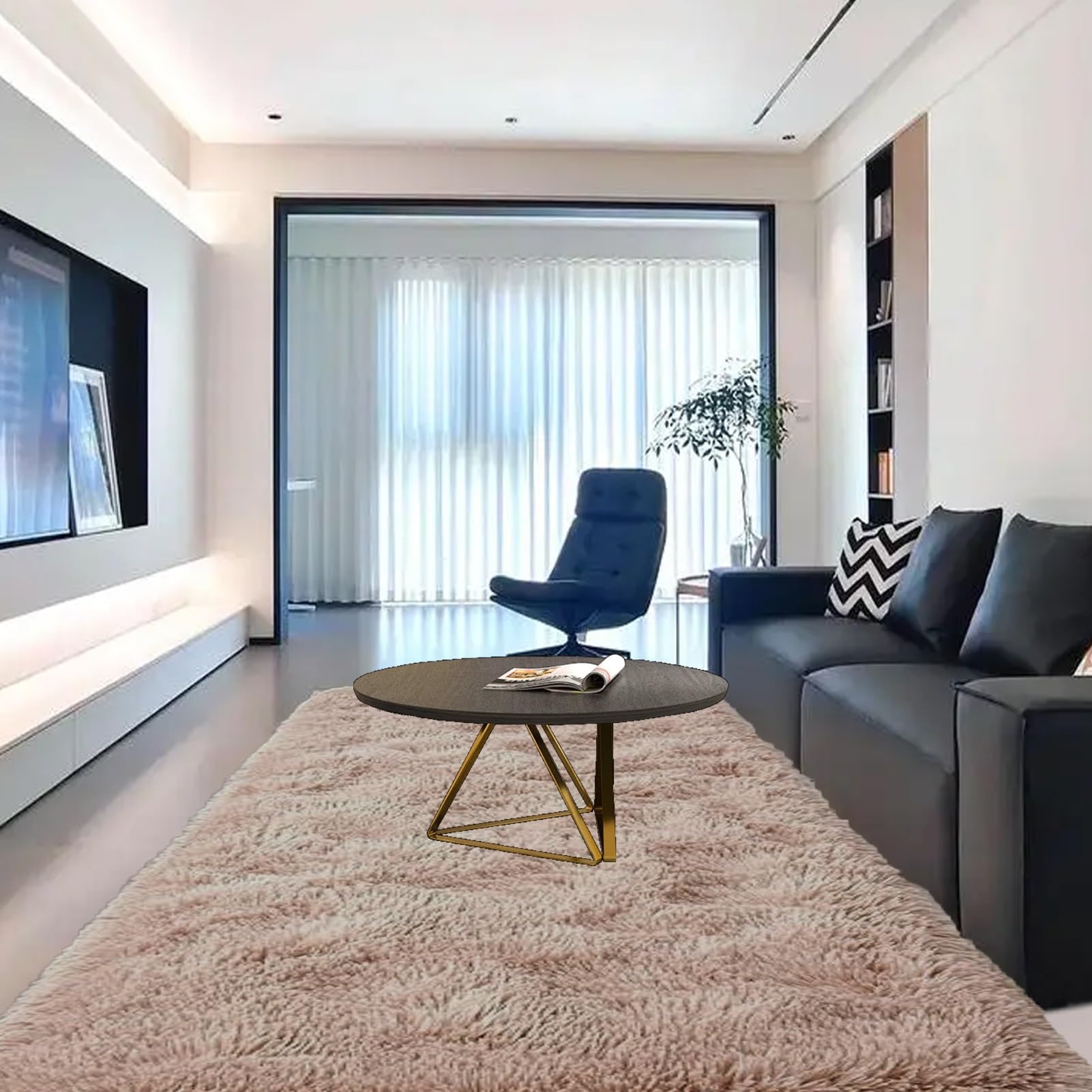 GOUTUI Shaggy Bedroom Rug 125 x 200 cm Super-Soft Fur Look Area Rugs for Bedroom Anti Slip Modern Fluffy Super-Soft for Play Area Lounge Room Living Room, Beige