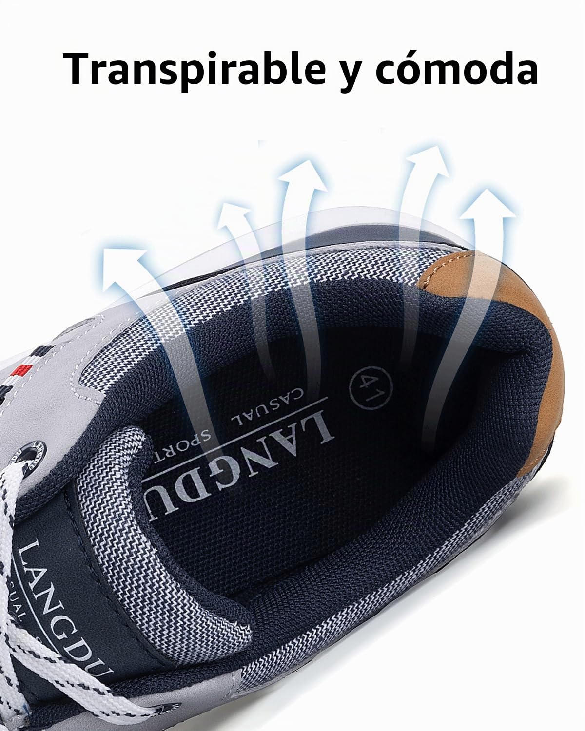 LANGDU Zapatillas Hombre Zapatos Vestir Casual Calzado Running Sneakers Deportivas Transpirables Zapatilla Moda Tamaño 41-46EU (41EU,Gris Claro 58)