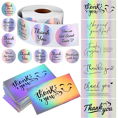 620-Piece Thank You Cards & Stickers Set - Holographic Small Business Thank You Kit