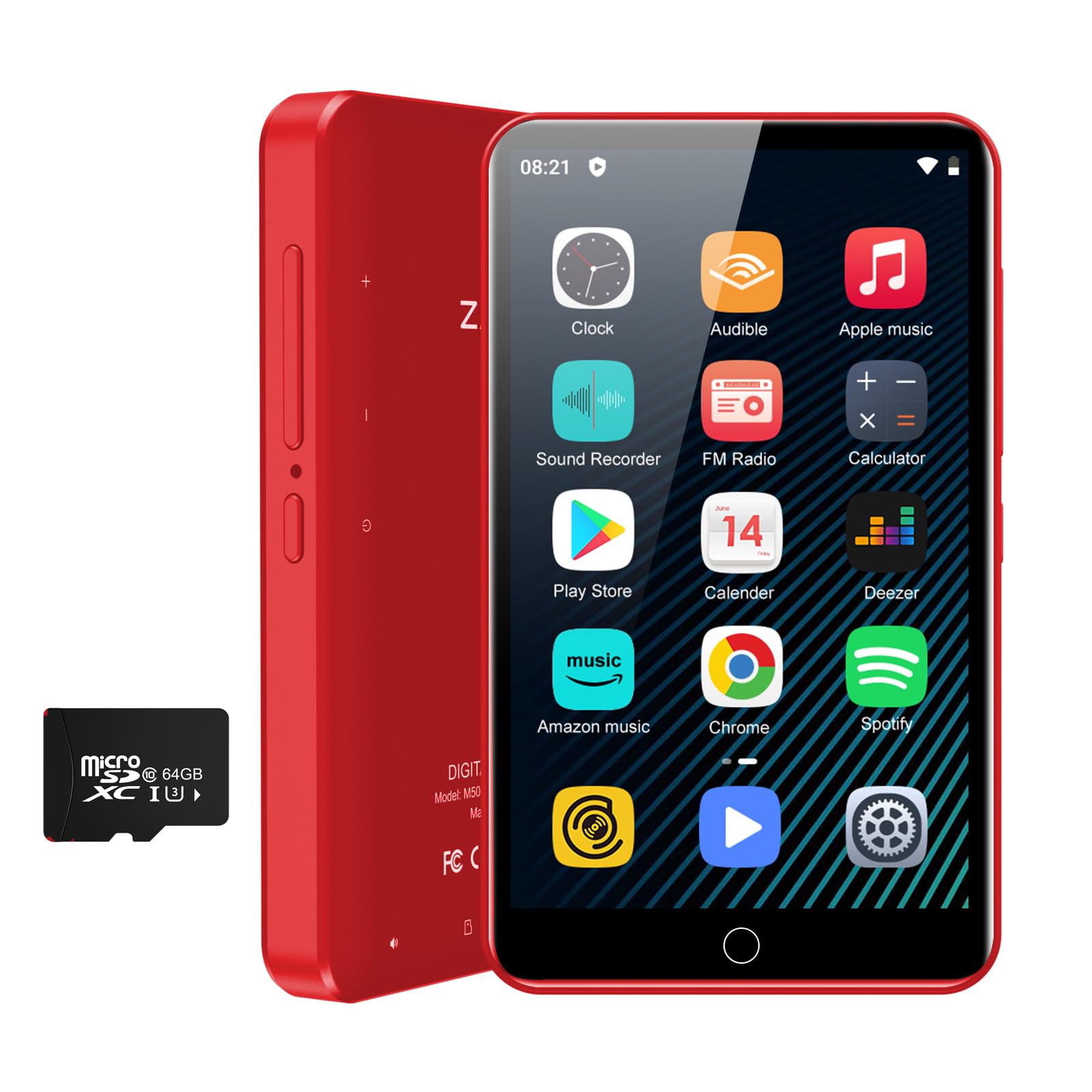 ZAQE 80GB MP3 Player with Bluetooth and WiFi, 4.0" Full Touchscreen Mp4 Mp3 Player with Spotify, Audible, Amazon Music, Android Music Player with Speaker, FM Radio, E-Book, Up to 512 GB (Red)
