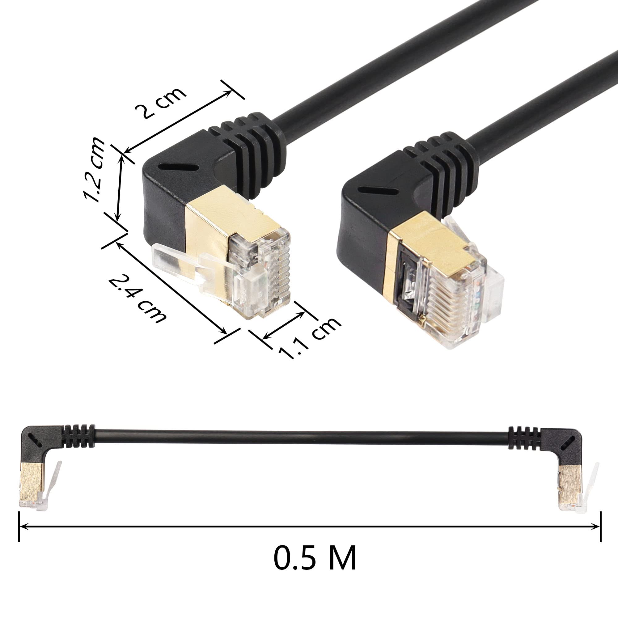 SinLoon RJ45 Cat8 Ethernet Cable,90 Degree Male to Male High Speed Cat8 Network Cable,40Gbps 2000Mhz SFTP Patch Cord For Router Modem Server (UP to down) - Image 3