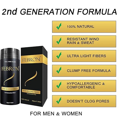 Miniatura 5 de FEBRON Fibras de cabello para adelgazar el cabello castaño oscuro para mujeres y hombres corrector de pérdida de cabello polvo voluminizador a base