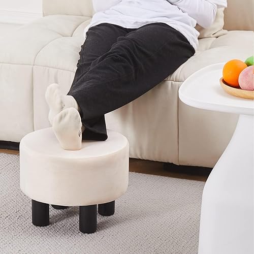 Miniatura 5 de Cpintltr Taburete otomano de terciopelo para sofá, escritorio, reposapiés suave acolchado con patas de pino antideslizantes, muebles de varios