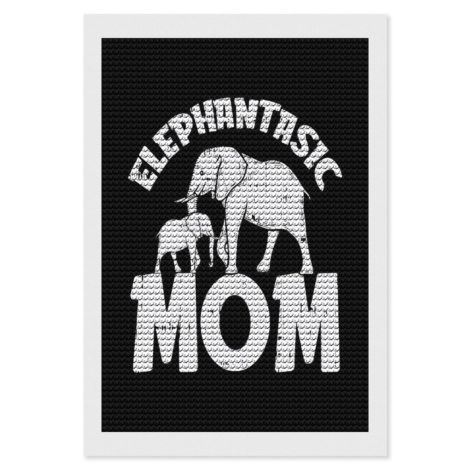 Junmoney Elephantastic Mom Round Drill Diamond Painting 8"x12", for Adults, Creative Leisure Activity, Office Decor, Holiday Gift Idea