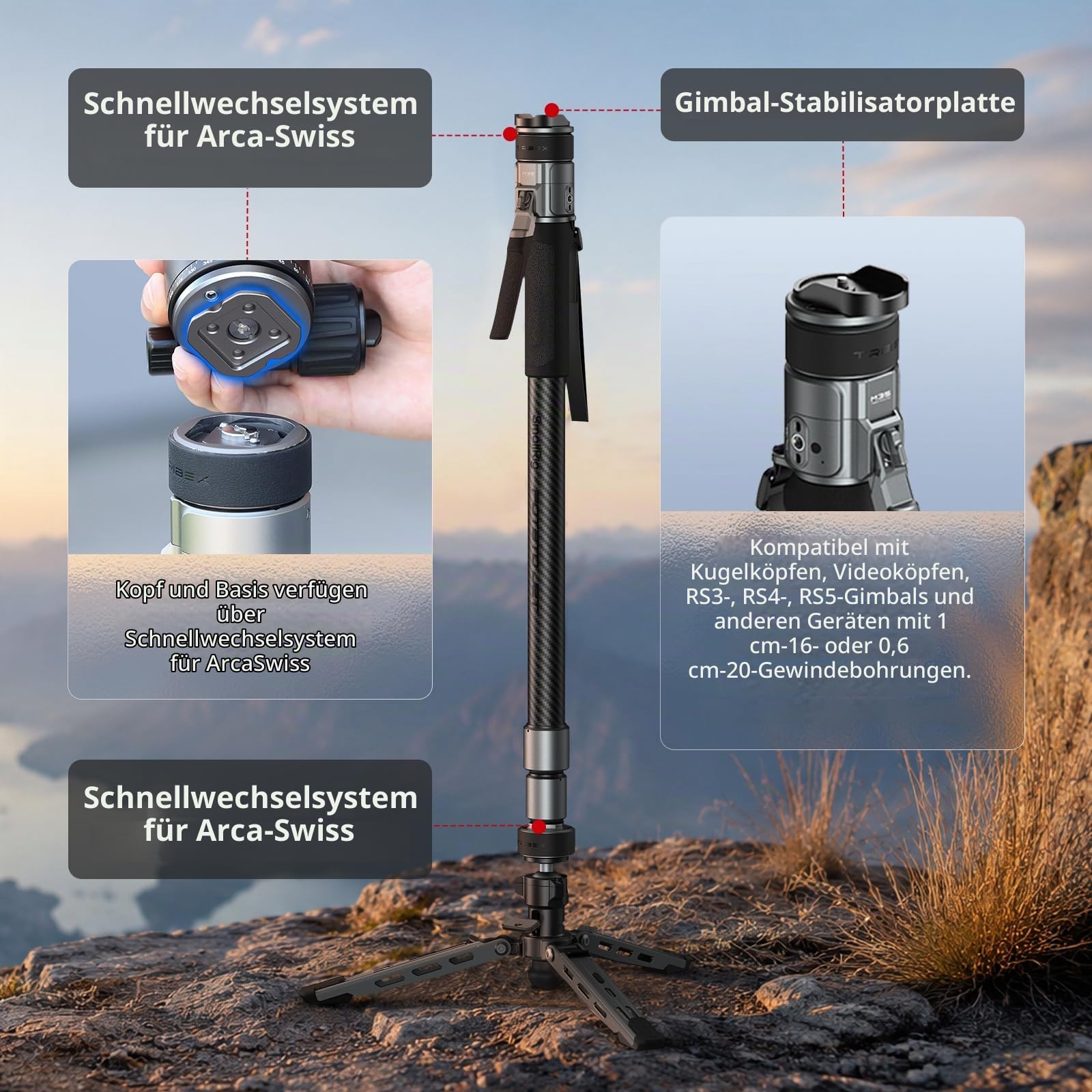 SMALLRIG x Potato Jet TRIBEX PRO X-Clutch Carbonfaser-Einbeinstativ - 6283