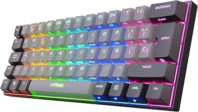 GXTrust 1873 Revyn Teclado Mecánico 60% Español QWERTY, Triple Modo Bluetooth/2.4GHz/USB, Iluminación RGB, 50 Horas de Juego, Teclado Gaming para Windows, Mac, PC, Ordenador, Portátil, Gris/Negro