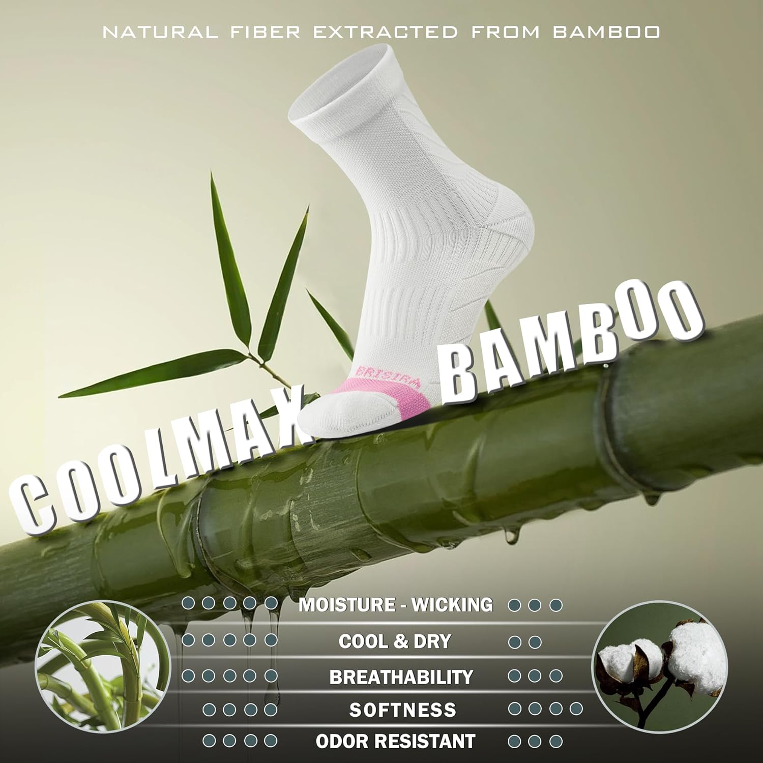 BRISIRA Coolmax Bamboo Viscose Running Compression Quarter Socks Women Moisture Wicking Anti Blister Athletic Ankle Cushion - Image 3