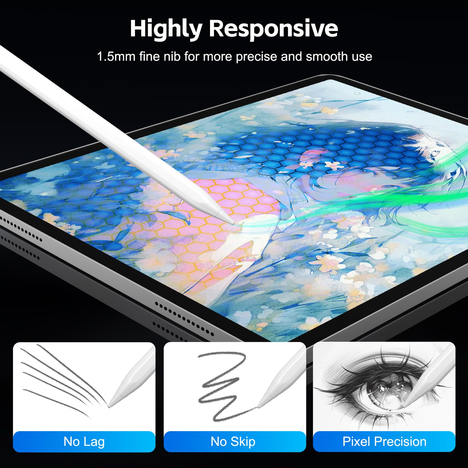 Stylus Pen for iPad 2025-2018 with 13mins Fast Charge,Tilt Sensitive Palm Rejection Pencil for iPad 11th A16,10th/9th/8th/7th/6th, Air 11/13 M2/M3,Pro 11/13 M4,Pro 12.9“,Air 5/4/3,Mini 7/6/5