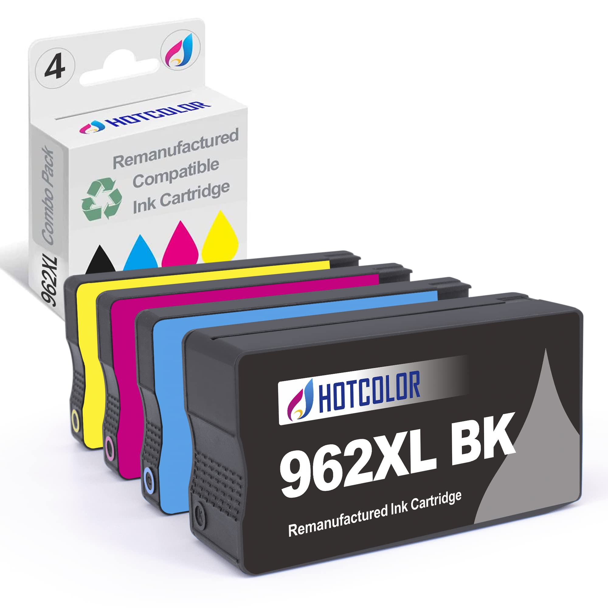 HOTCOLOR 962xl Ink cartridges Replacement for HP 962XL Ink Cartridges Combo Pack 962 XL for HP Officejet Pro 9015e 9010 9015 9018 9022 9025 9020 9019 9013 9016 9012 (1BK 1C 1M 1Y, 4PK)