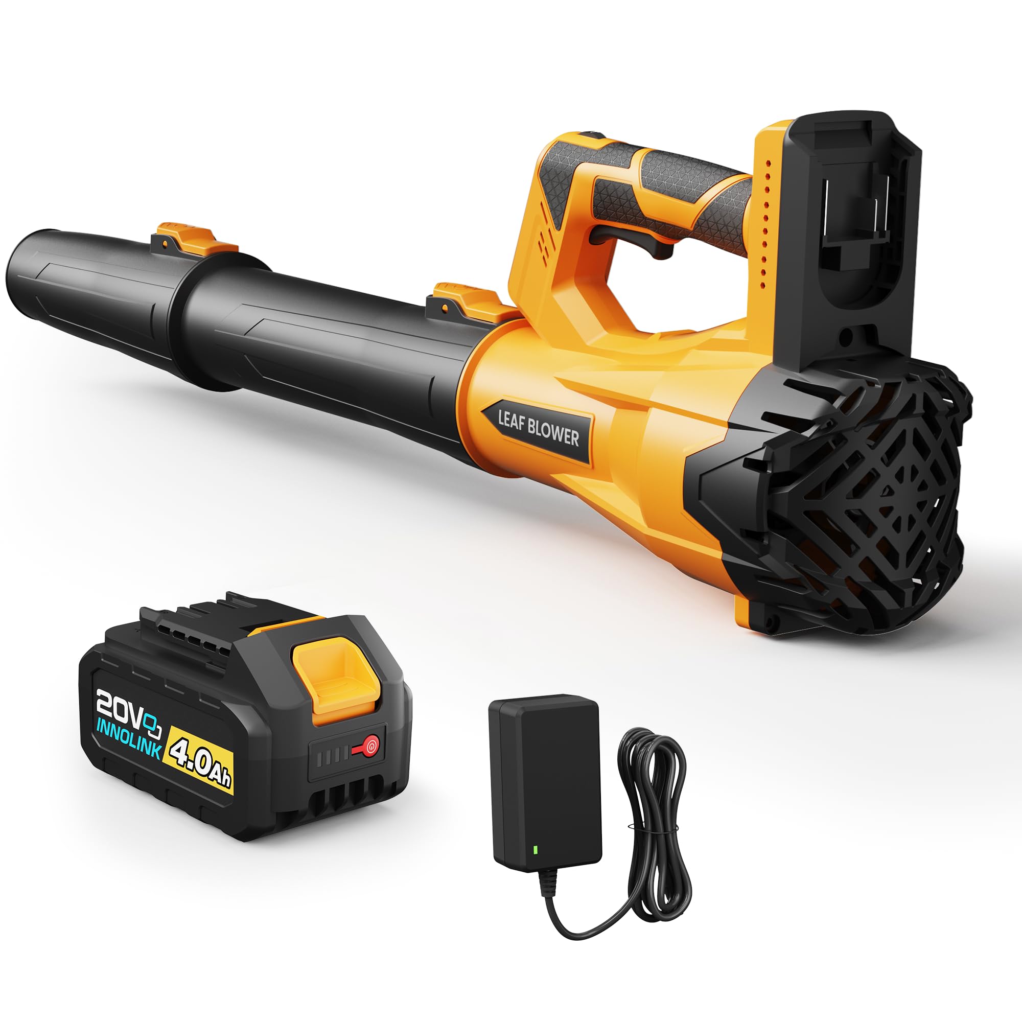Soffiatore per foglie senza fili con batteria da 4,0 Ah e caricabatterie, potente soffiatore elettrico per foglie con 6 velocità del vento regolabile, detergente leggero e portatile per patio, cura