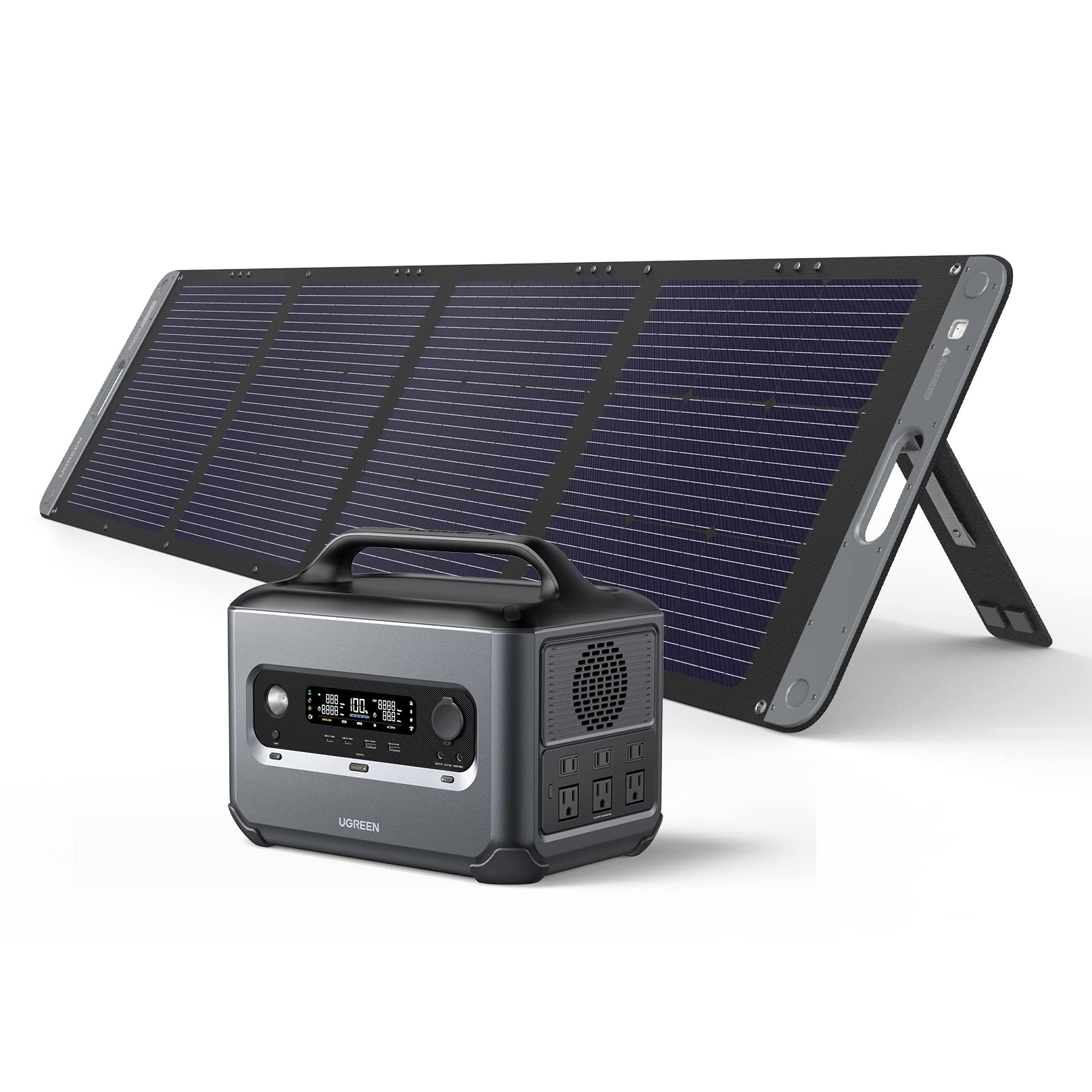 UGREEN Solar Generator PowerRoam 1200 Portable Power Station with 200W Solar Panel, 1024Wh LiFePO4 Battery, Fast Charging, 1200W AC Outlets, Generators for Outdoor Camping/Home Backup/RVs