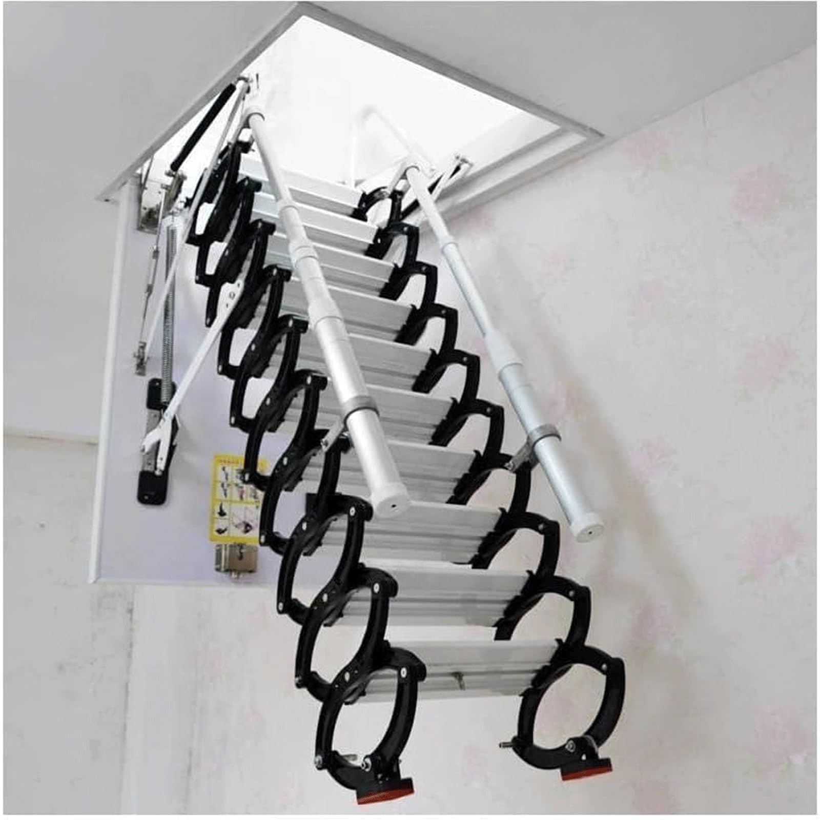MUYRJLZX Electric Attic Ladder Attic Ceiling Ladder with Armrests Loft Ladder Ceiling Stairs Pull Down Alloy Extension Ladder Folding Stairs(80 * 90cm)