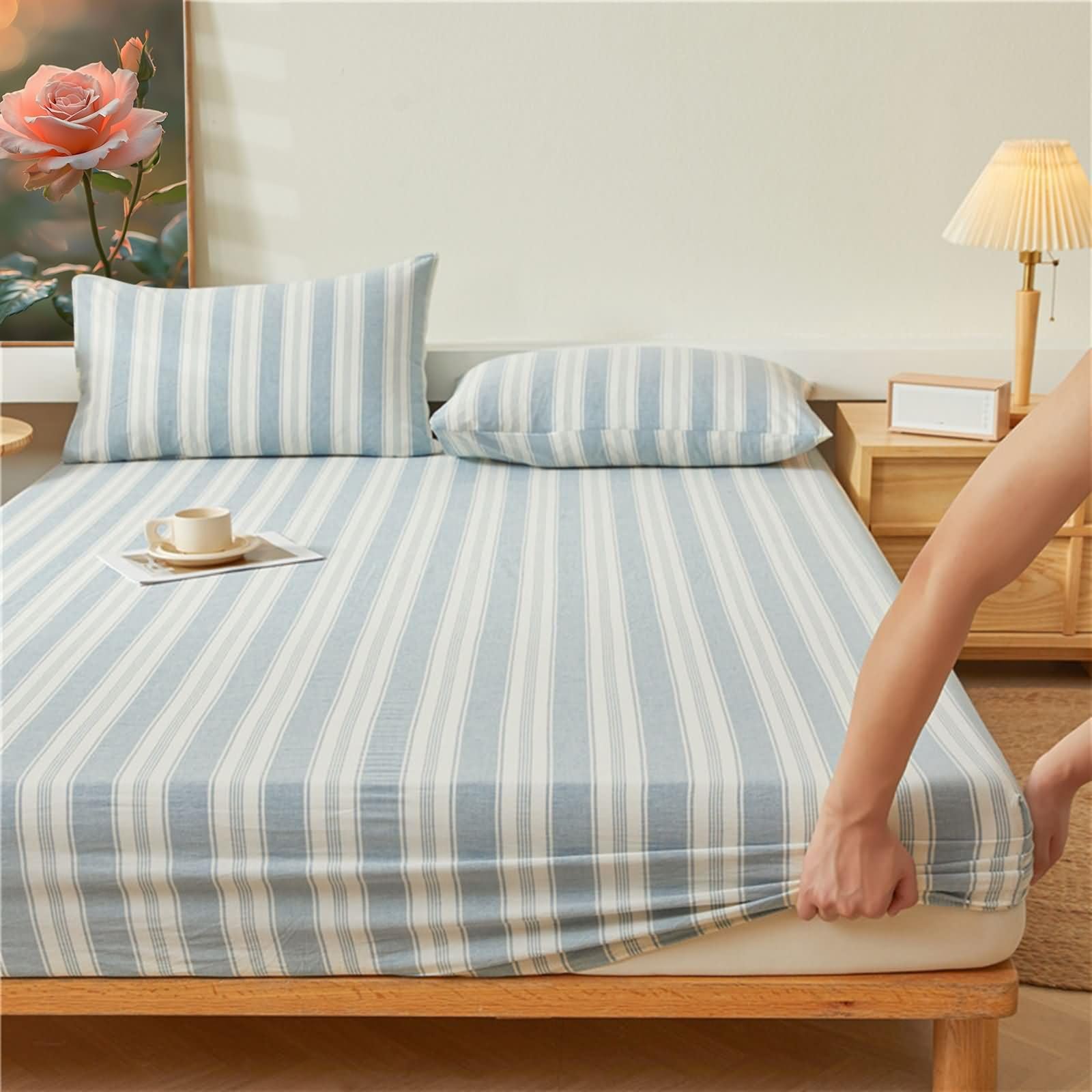 Drap housse 180x200 en coton supérieur et taies d'oreiller