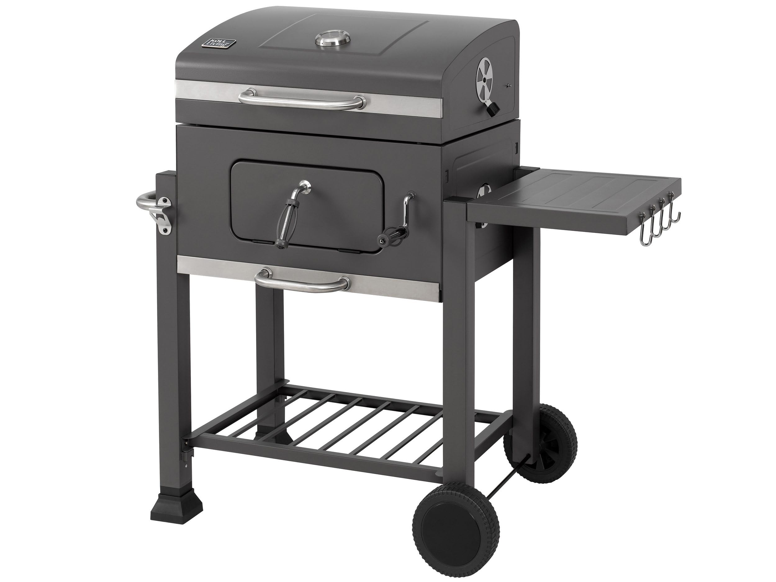 Koll Living Holzkohlegrill Lyv | Grillwagen mit Deckel, Thermometer & höhenverstellbarer Kohlewanne für optimale Hitzesteuerung | Seitenablage & Rollen