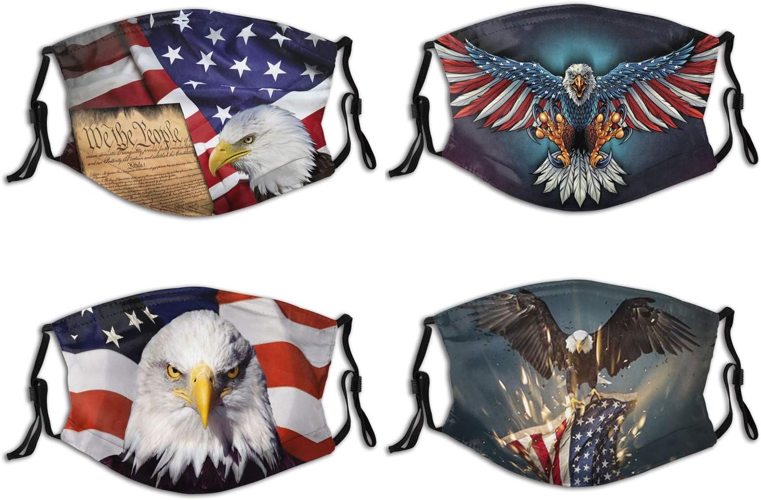 4 Pcs American Eagle Face Mask With Filter Pocket Reusable Adjustable Breathable Fashion Balaclava For Adult Women Men