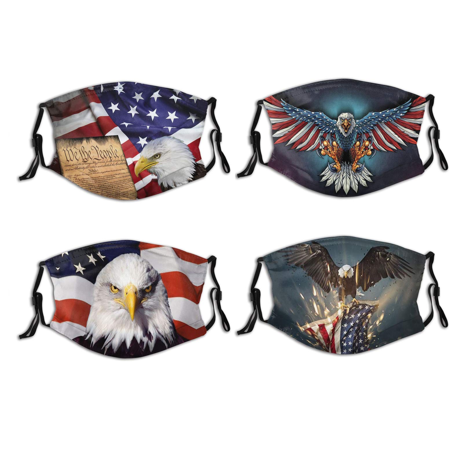 4 Pcs American Eagle Face Mask With Filter Pocket Reusable Adjustable Breathable Fashion Balaclava For Adult Women Men